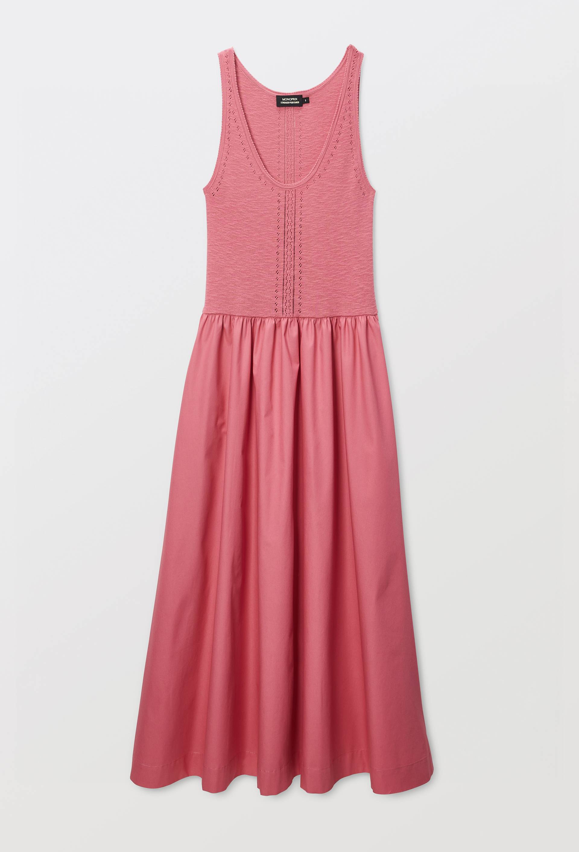 Robe d&eacute;bardeur bi-mati&egrave;re en fine maille, Rose, large image number 2.0
