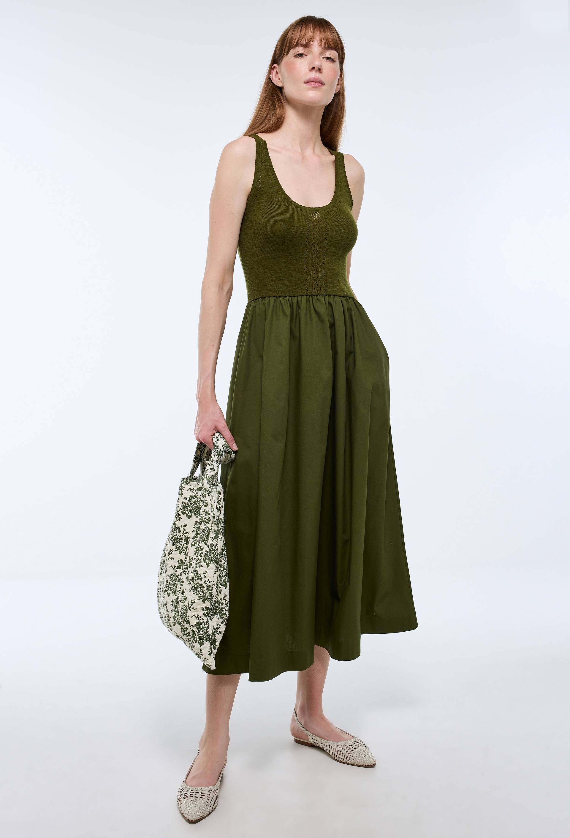 Robe d&eacute;bardeur bi-mati&egrave;re en fine maille, Vert fonc&eacute;, large image number 0