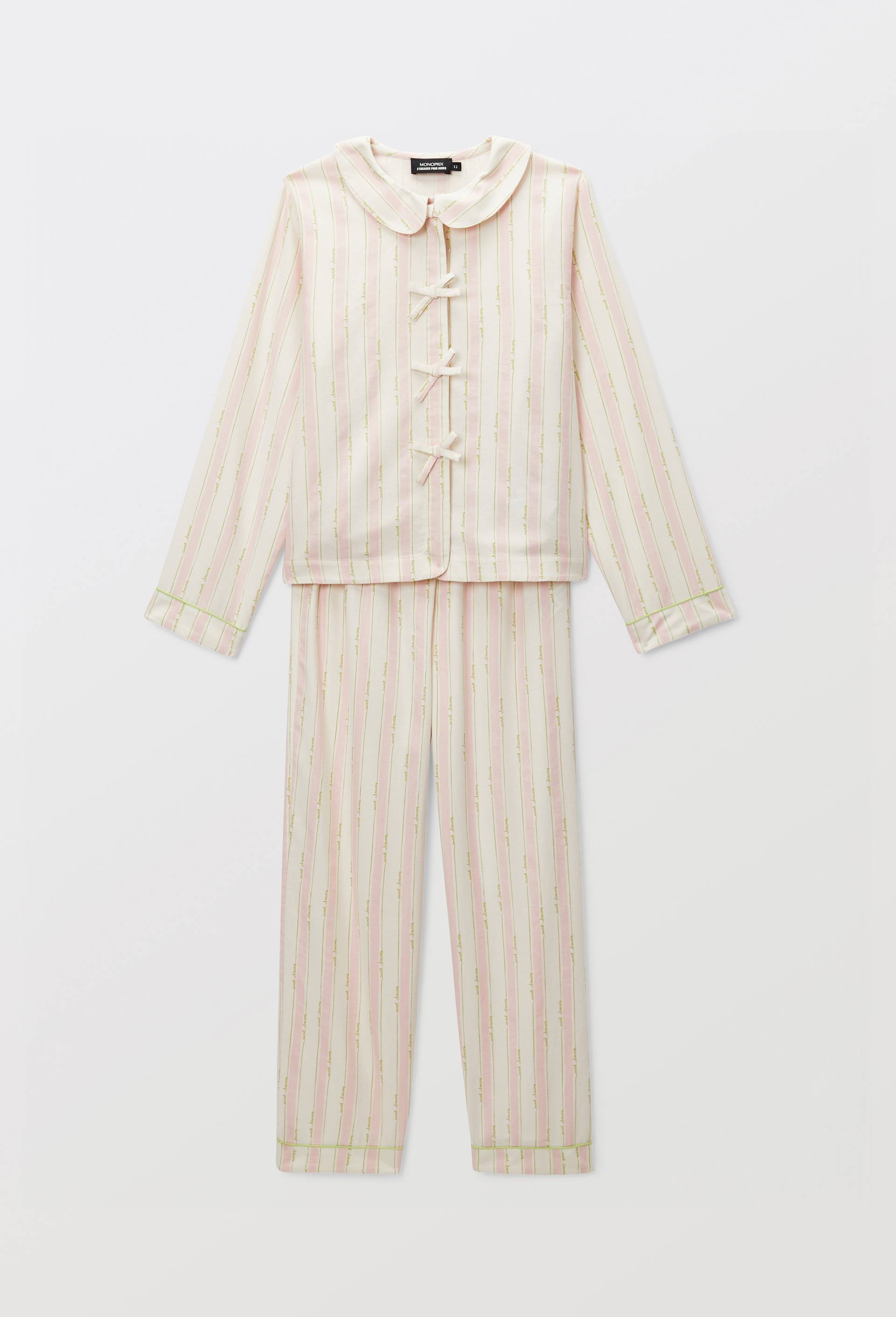 Pyjama manches longues avec col claudine imprim&eacute; en coton BIO GOTS, Beige clair, large image number 1