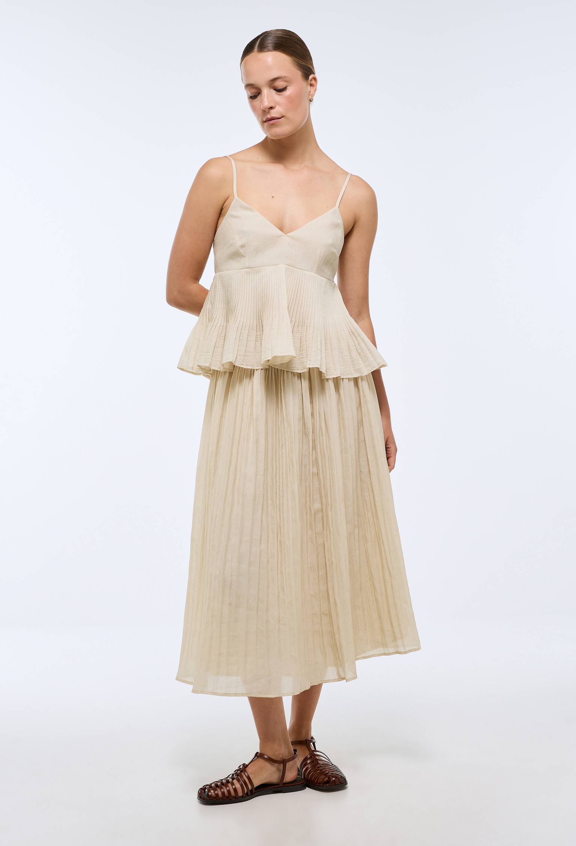 Jupe longue &eacute;vas&eacute;e unie, Beige, large