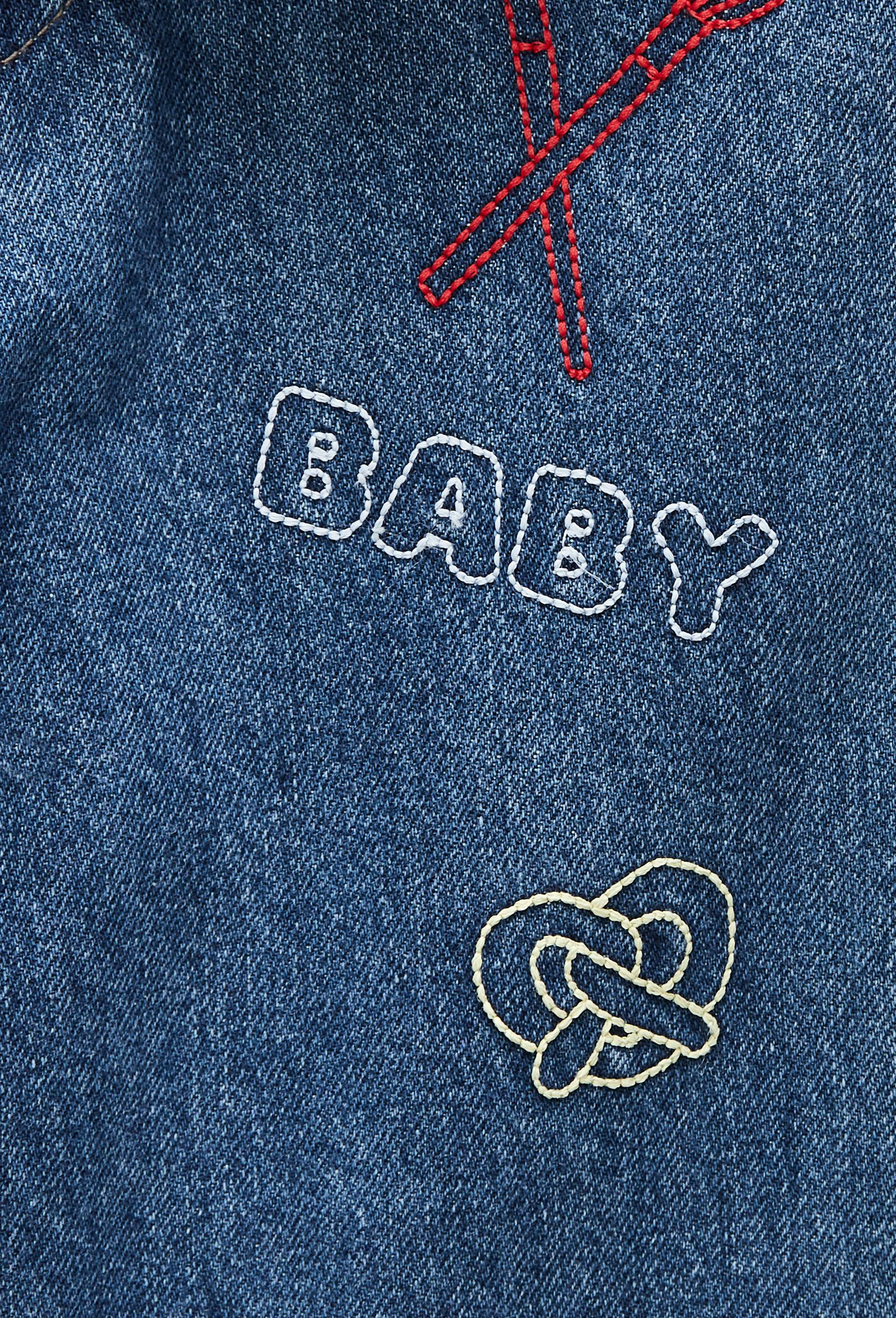 Jean taille &eacute;lastique brod&eacute; en coton, Bleu fonc&eacute;, large image number 3.0