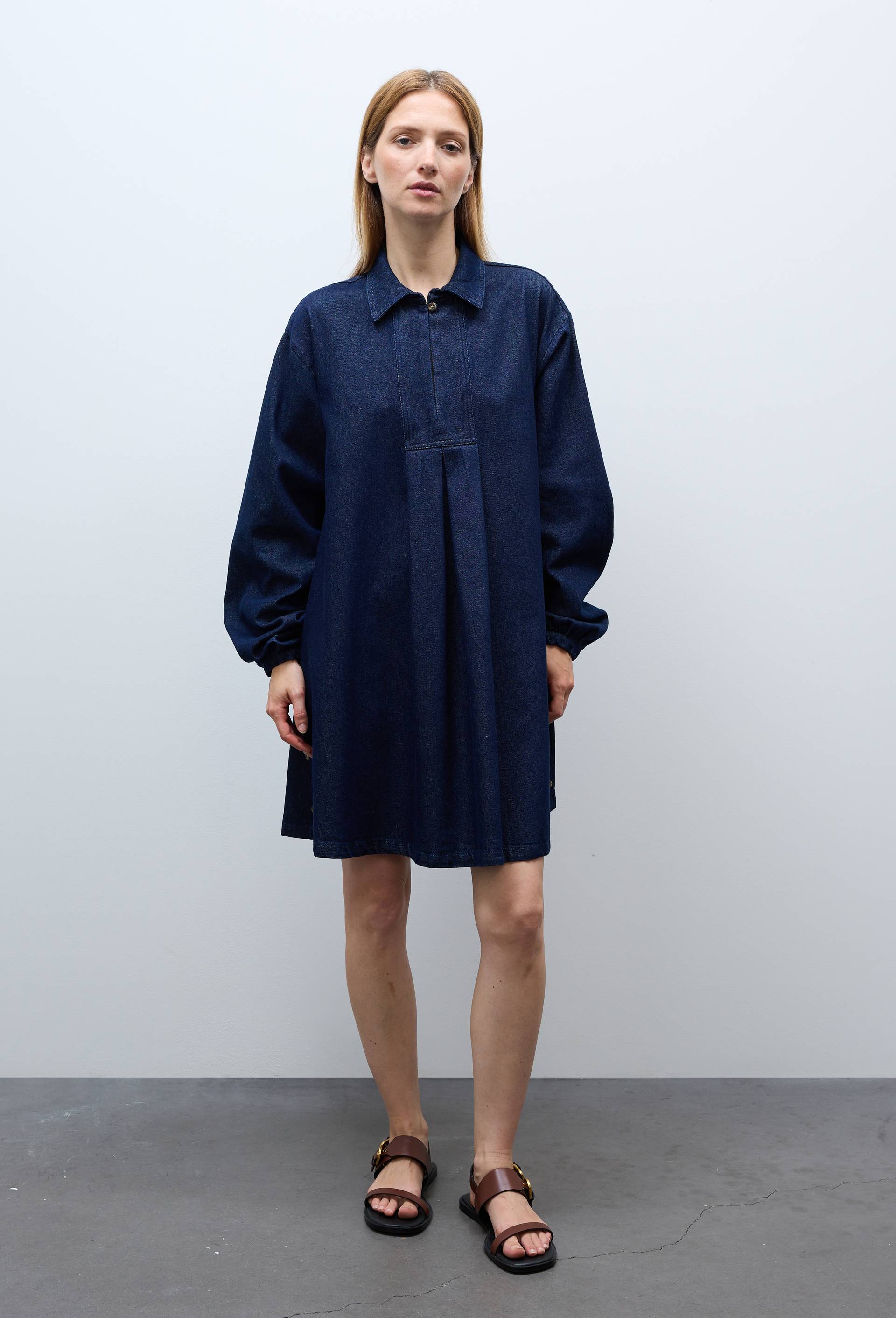 Robe courte manches longues en jean en coton BIO GOTS, Bleu fonc&eacute;, large image number 0