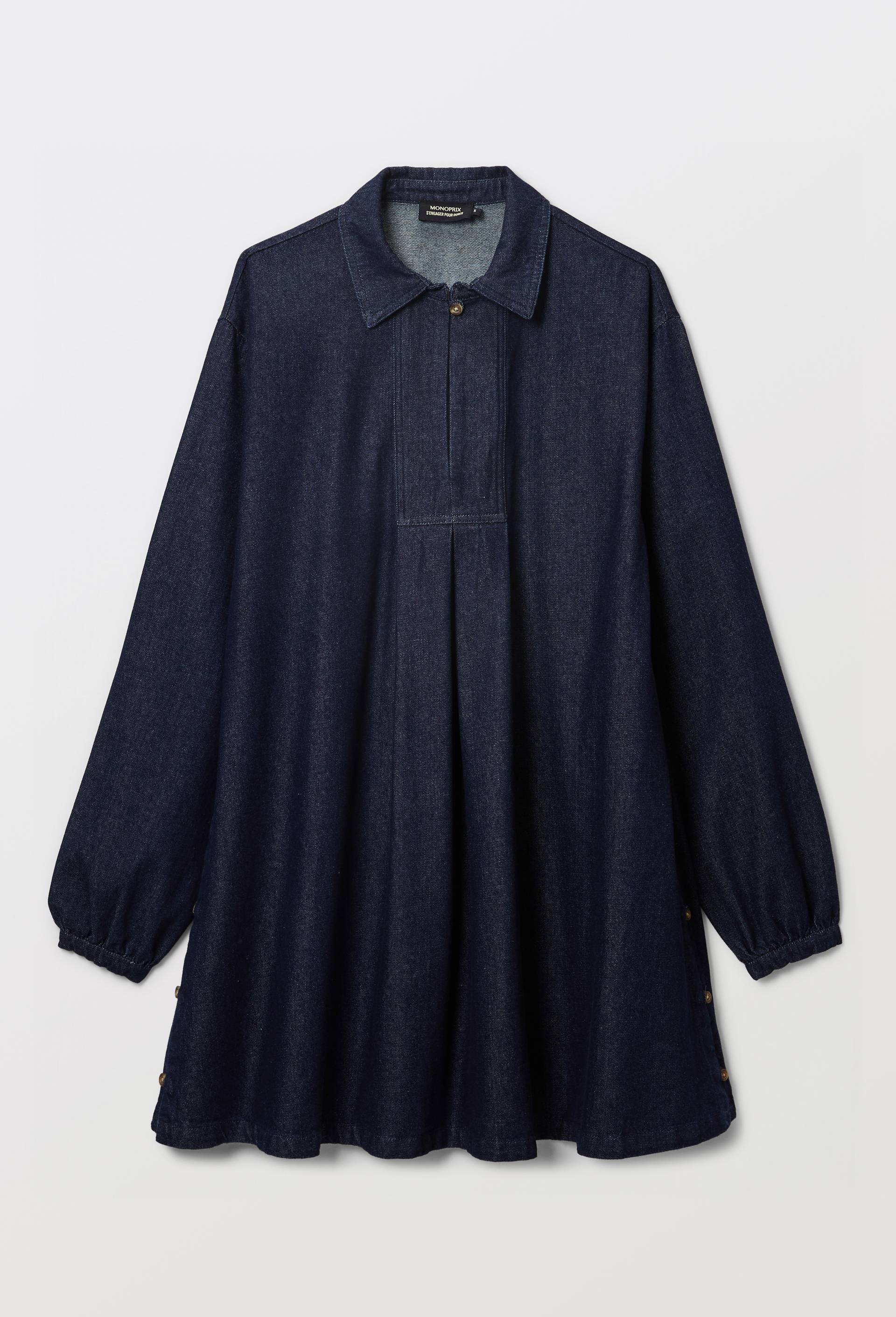 Robe courte manches longues en jean en coton BIO GOTS, Bleu fonc&eacute;, large image number 3