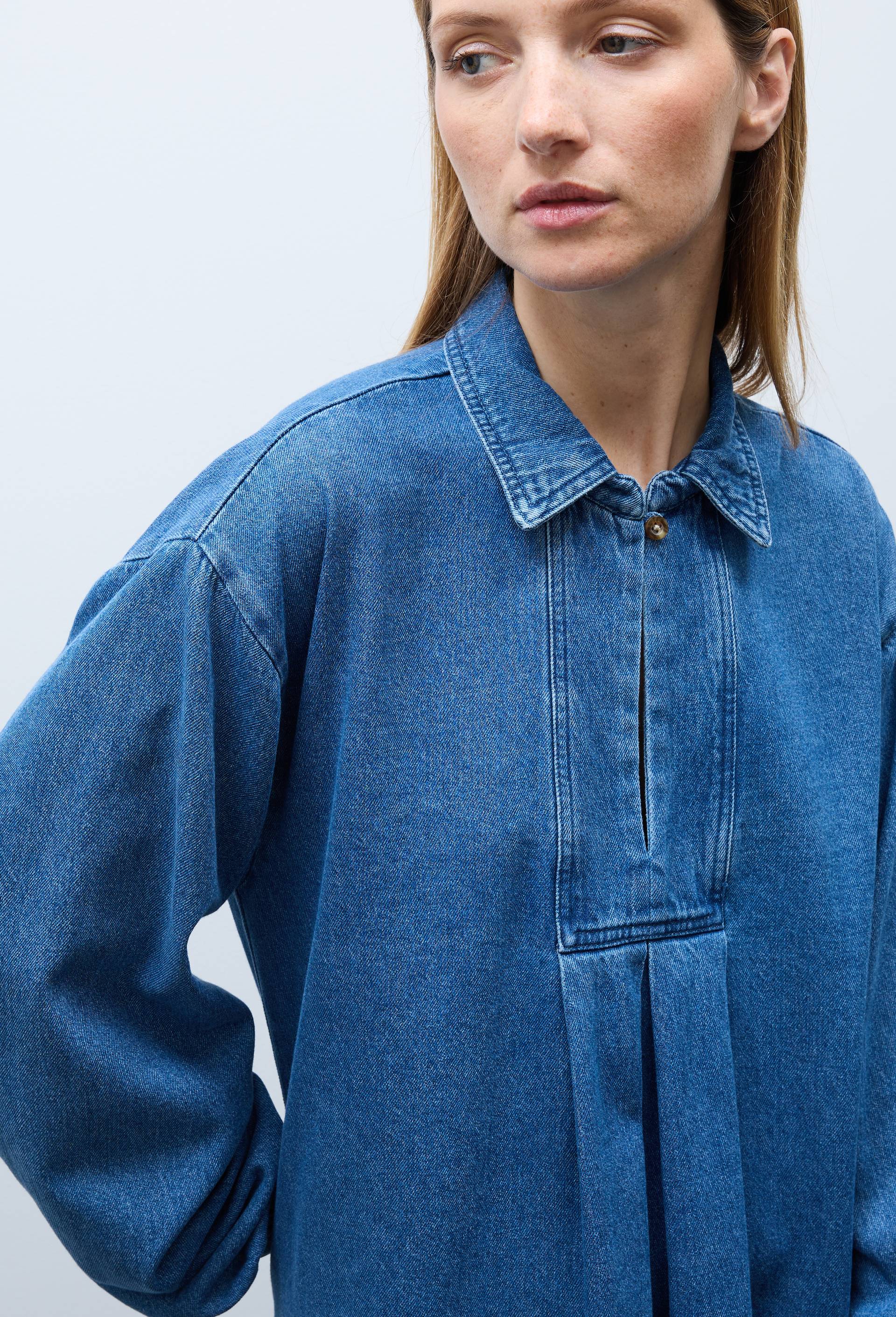 Robe courte manches longues en jean en coton BIO GOTS, Bleu fonc&eacute;, large image number 1.0