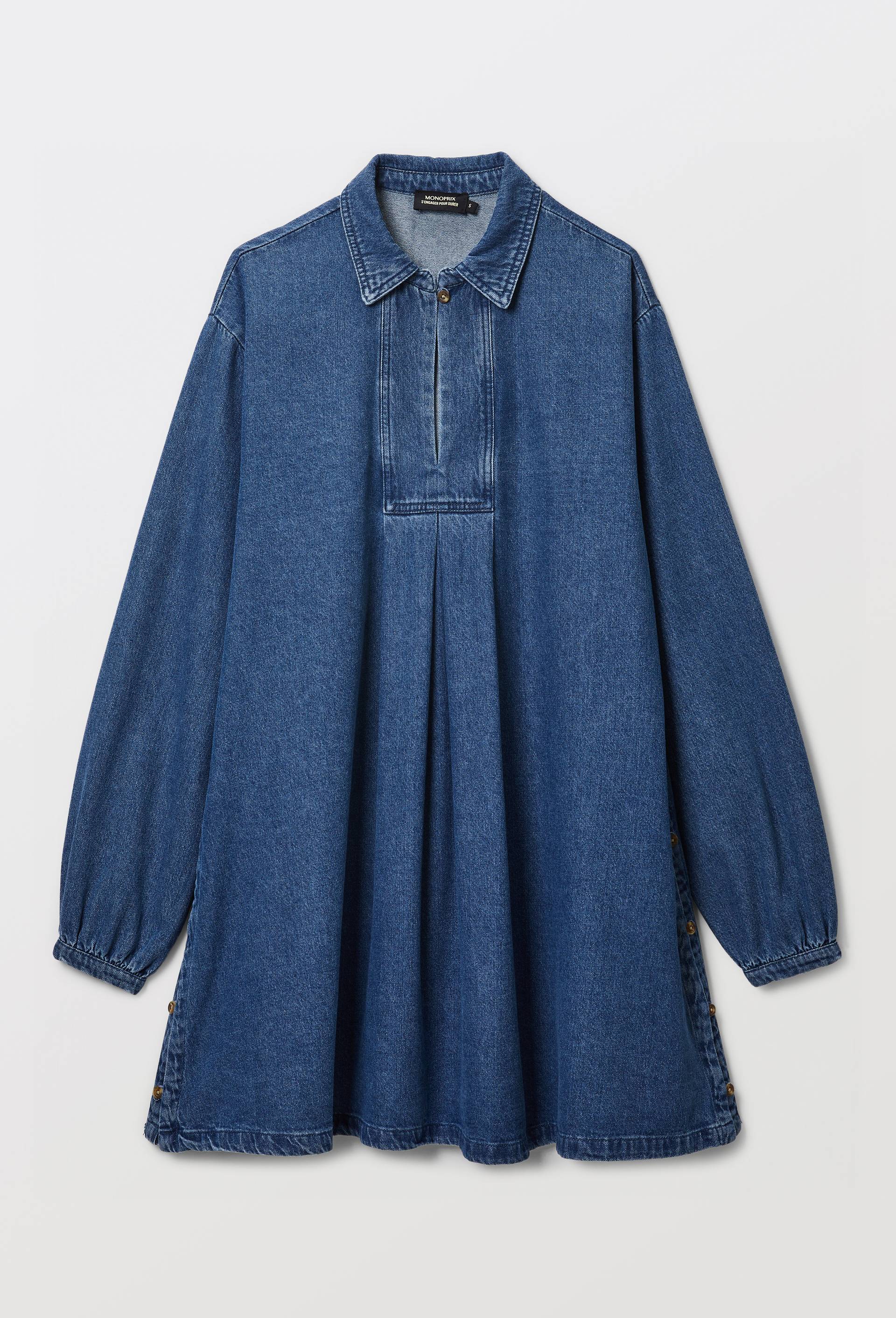 Robe courte manches longues en jean en coton BIO GOTS, Bleu fonc&eacute;, large image number 4.0
