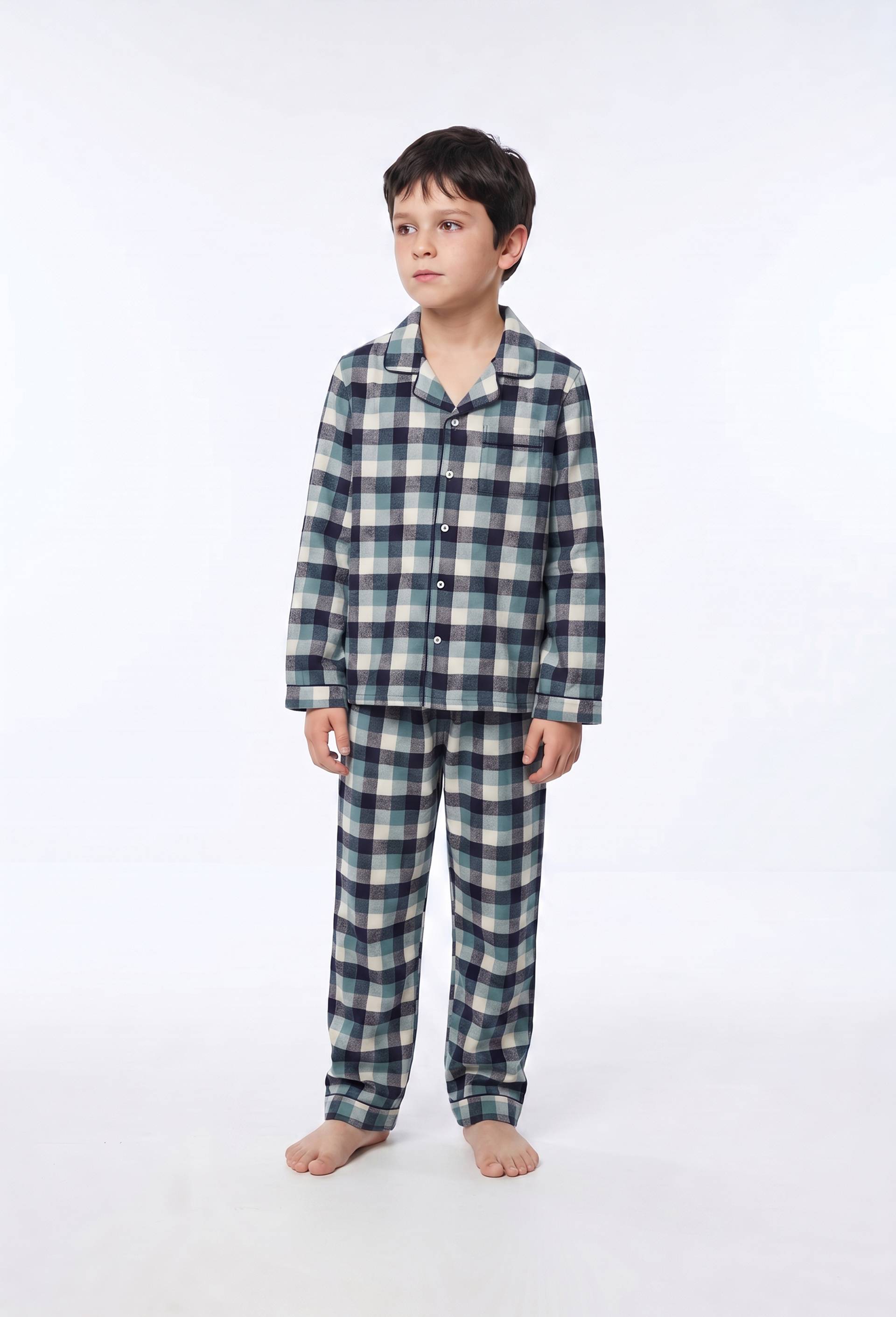 Pyjama chemise manches longues &agrave; carreaux en coton BIO GOTS, Bleu fonc&eacute;, large image number 0.0