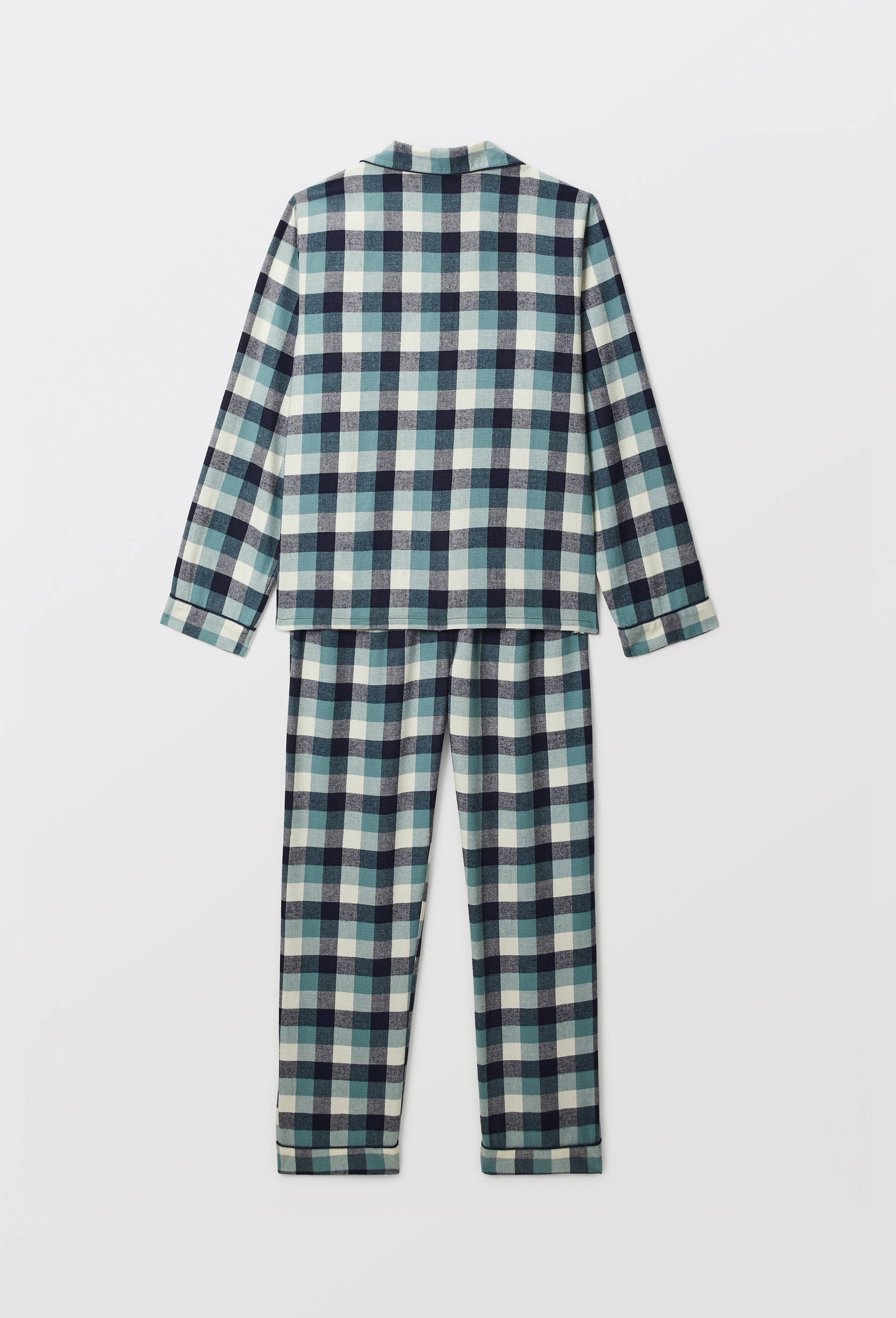 Pyjama chemise manches longues &agrave; carreaux en coton BIO GOTS, Bleu fonc&eacute;, large image number 2