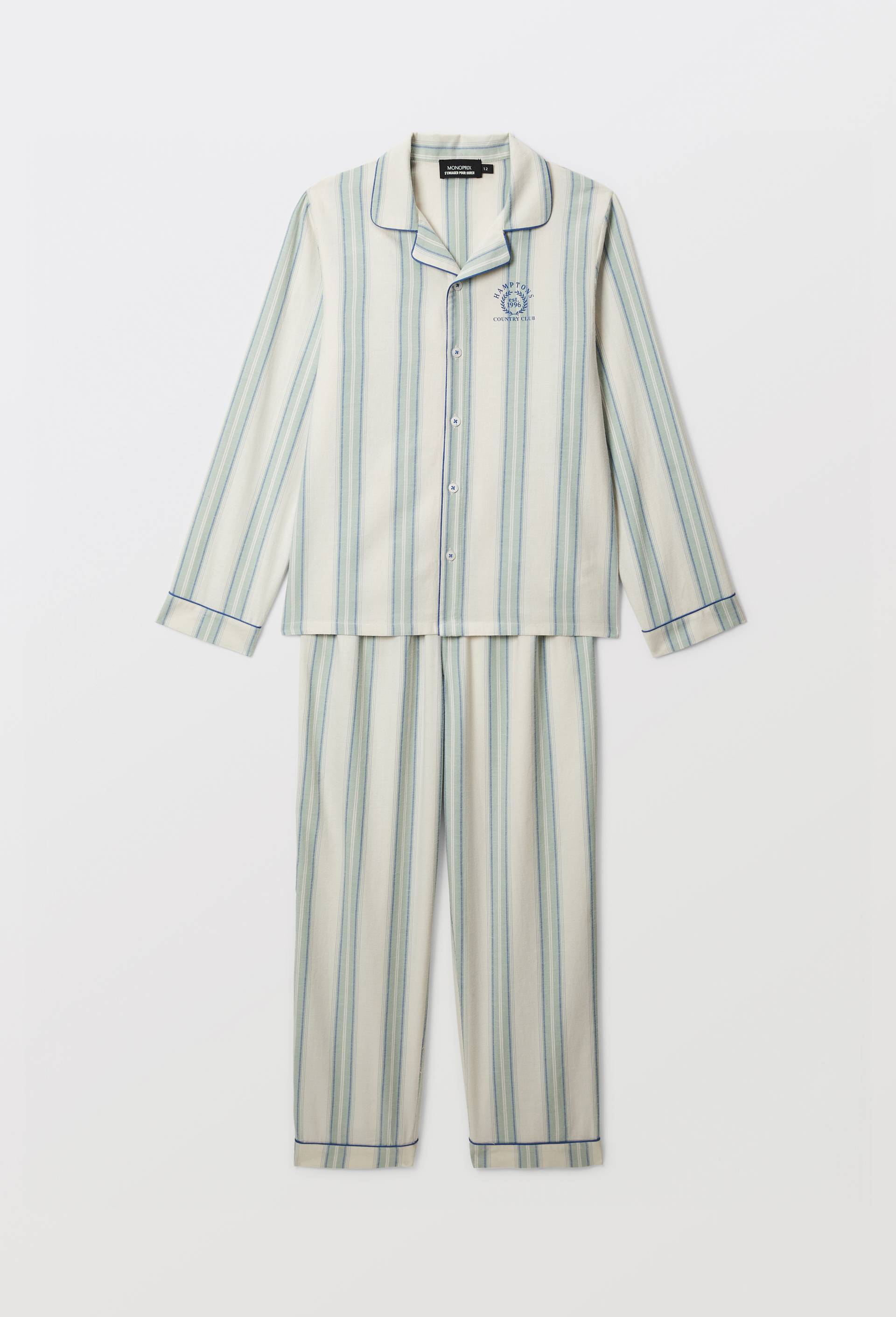 Pyjama chemise manches longues &agrave; carreaux en coton BIO GOTS, Vert, large image number 0