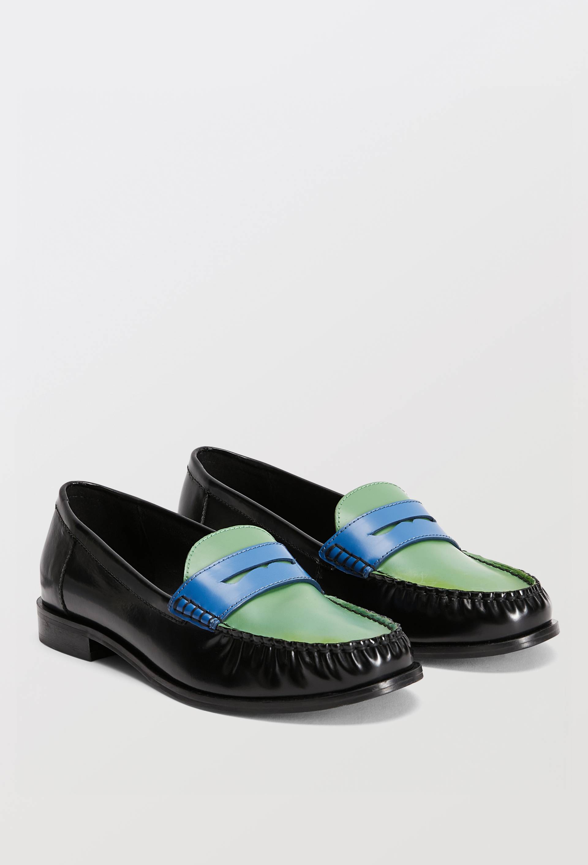 Mocassins tricolores en cuir, Vert, large image number 0.0