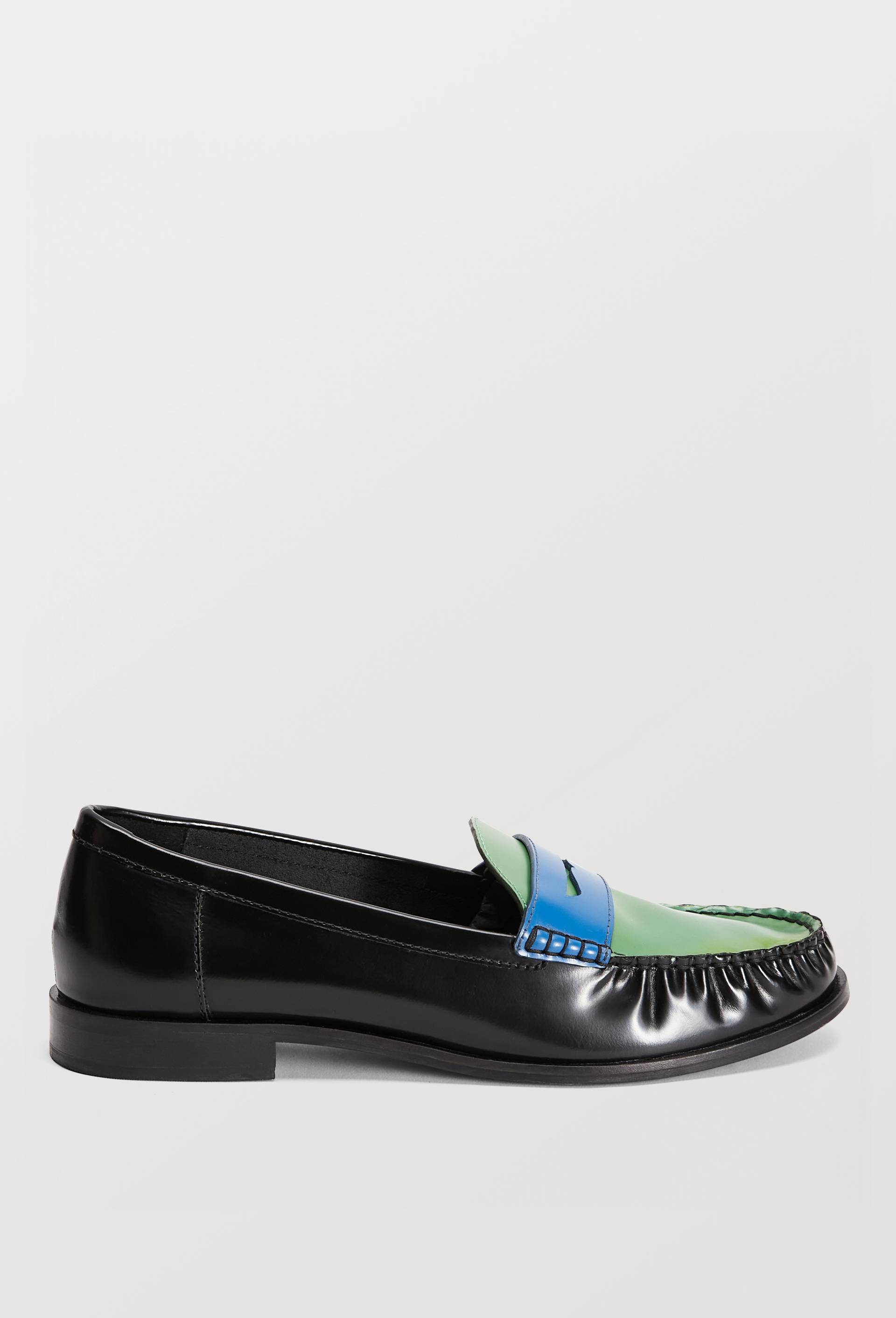 Mocassins tricolores en cuir, Vert, large image number 1