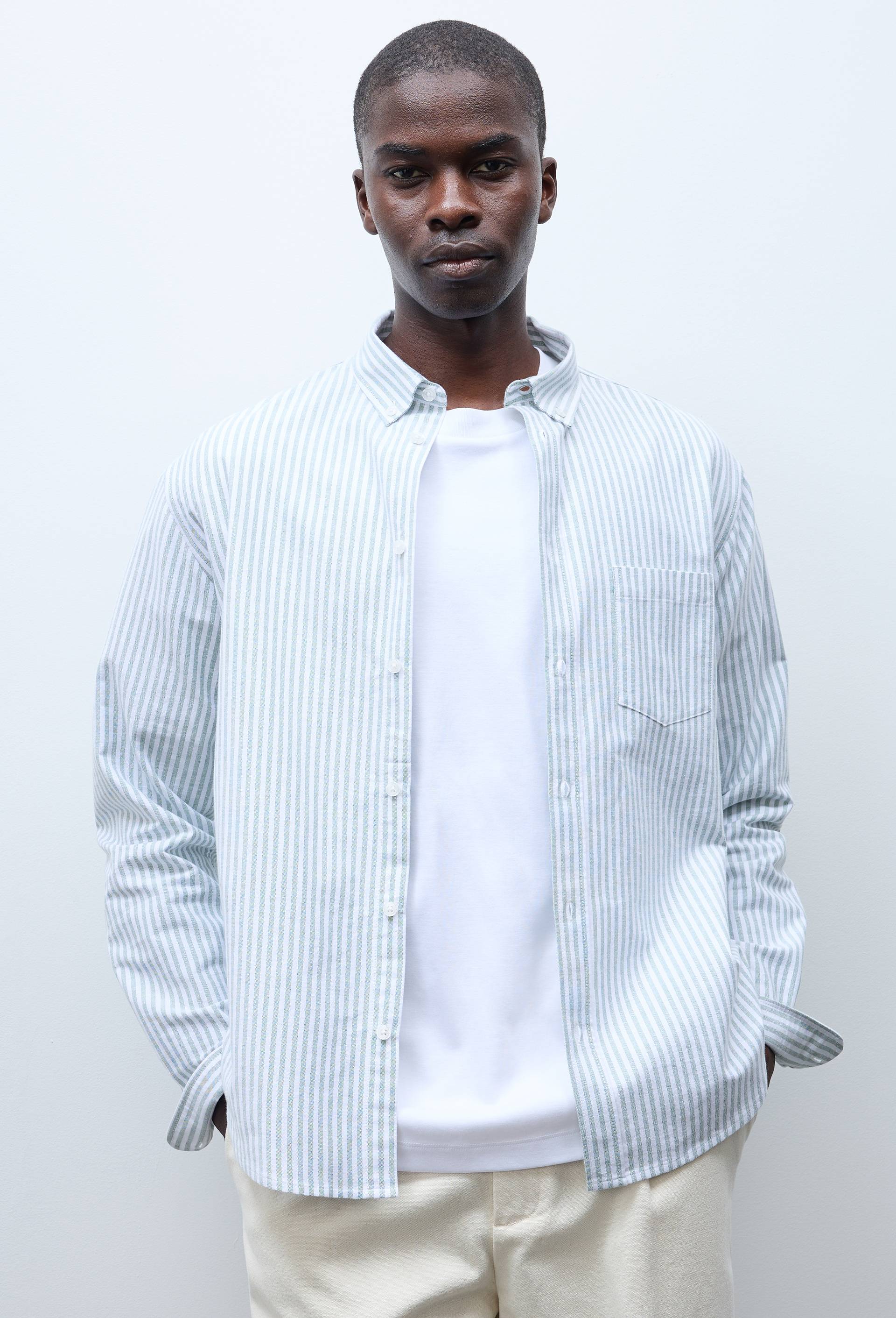 Chemise oxford ray&eacute;e en coton BIO GOTS, Vert, swatch image