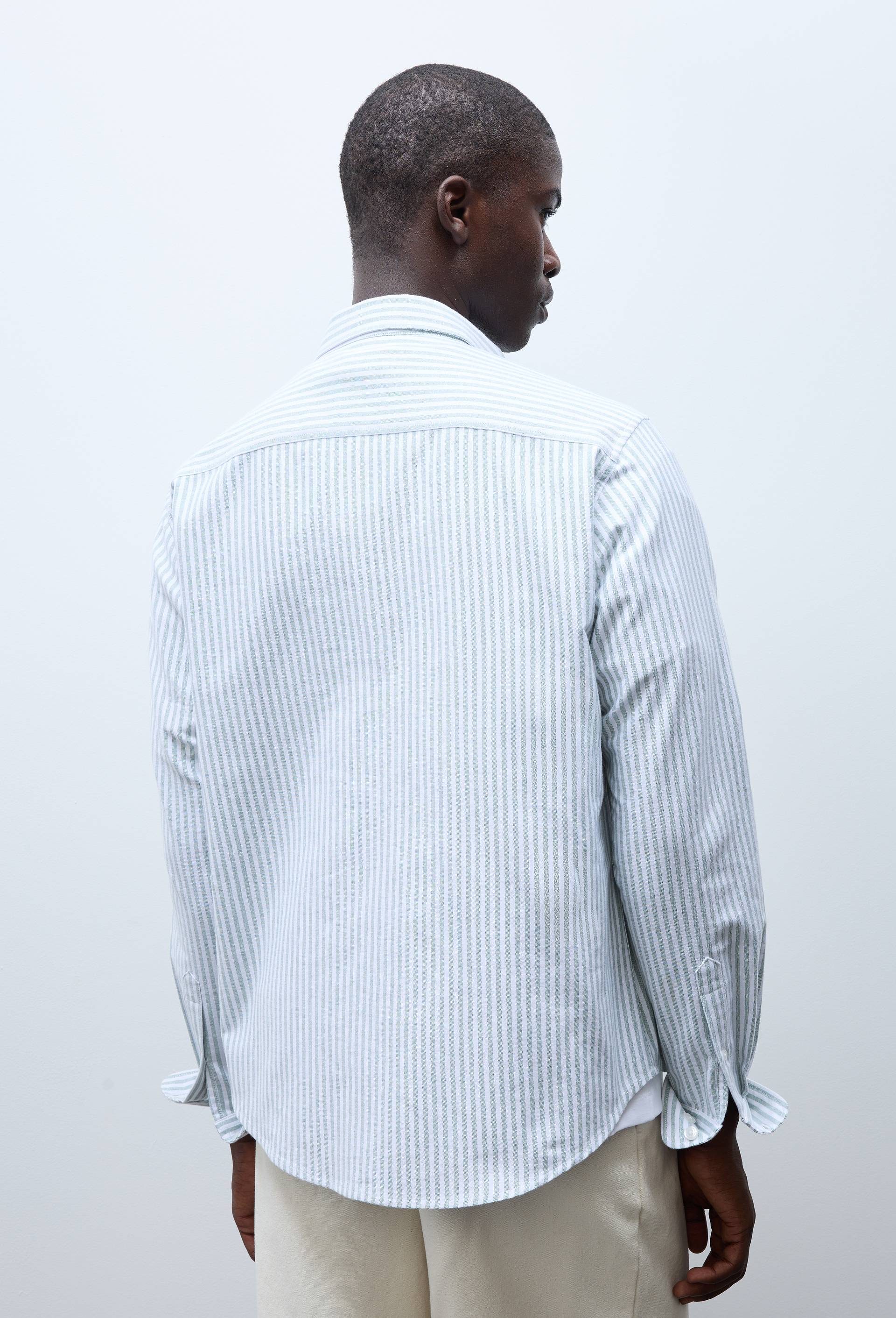 Chemise oxford ray&eacute;e en coton BIO GOTS, Vert, large image number 1.0