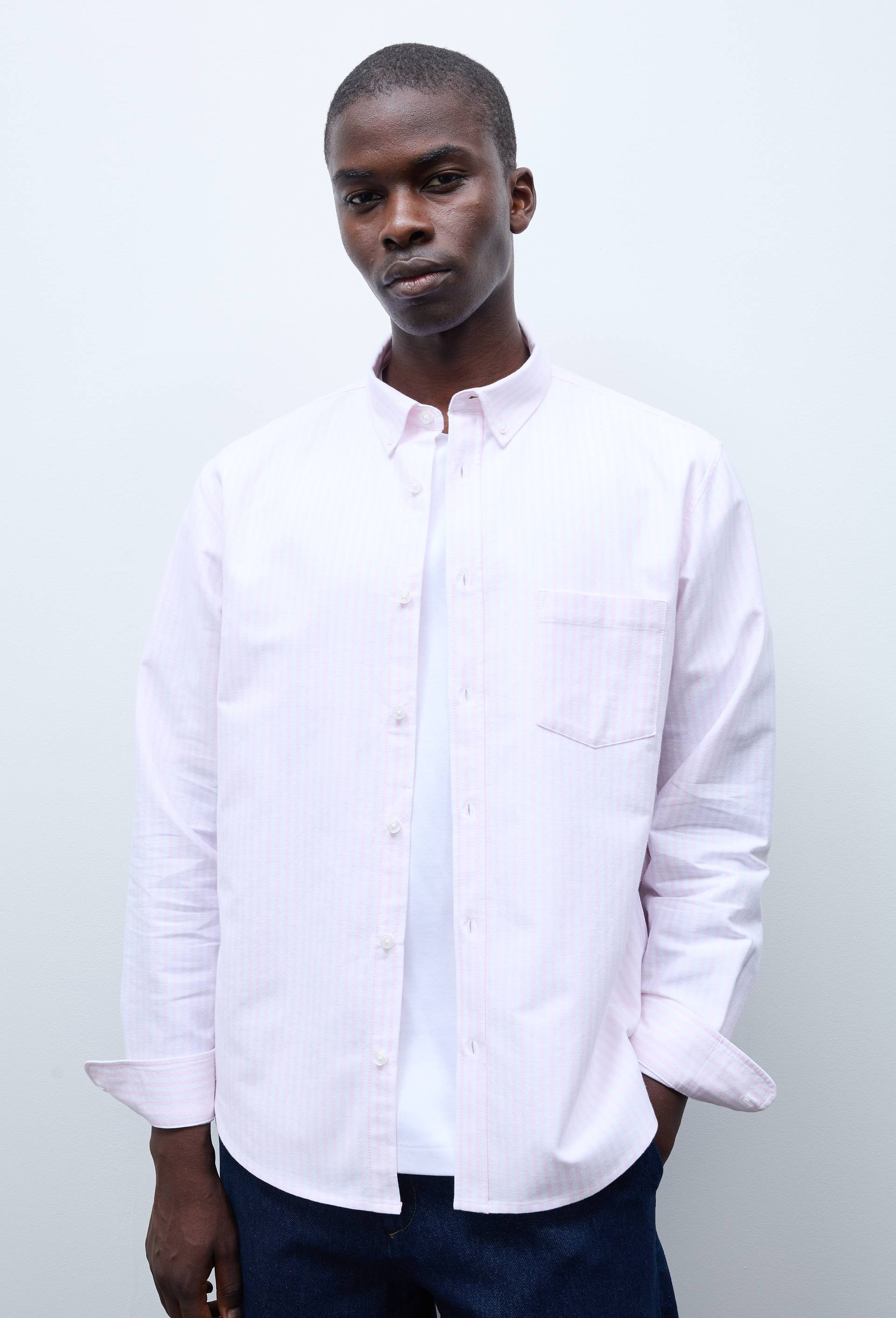 Chemise oxford ray&eacute;e en coton BIO GOTS, Rose, large image number 0