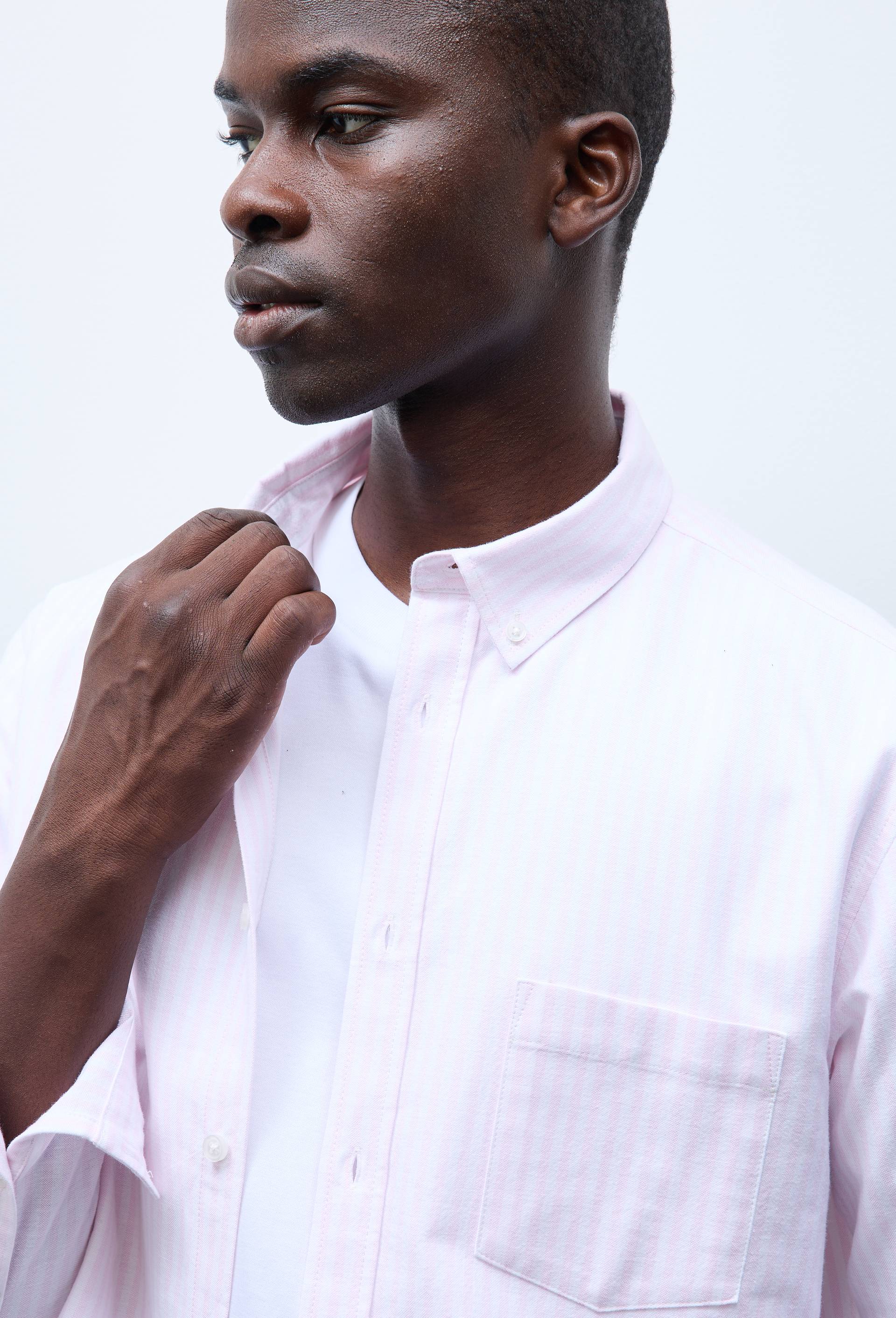 Chemise oxford ray&eacute;e en coton BIO GOTS, Rose, large image number 1.0