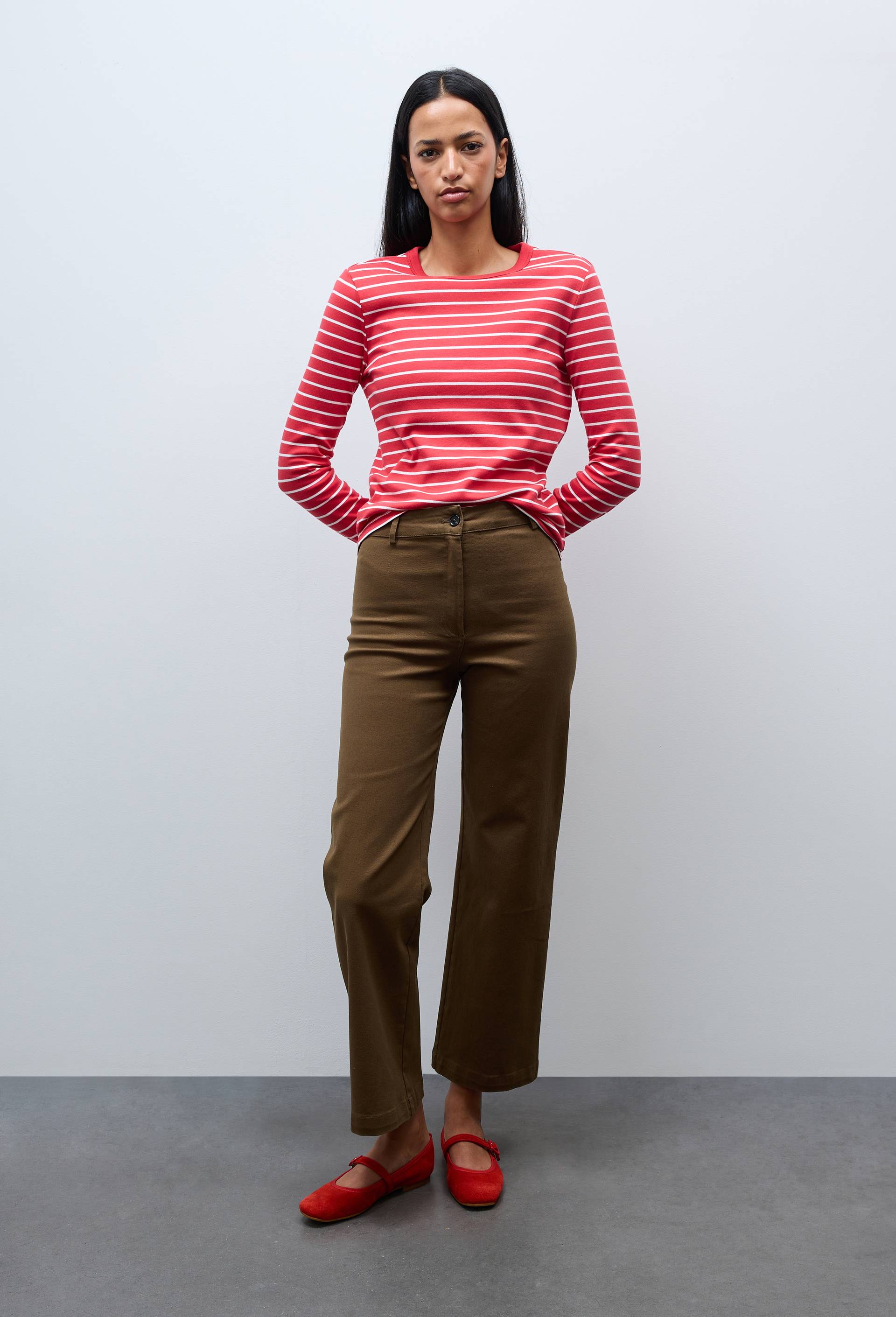 Pantalon large taille haute contenant du coton, Vert fonc&eacute;, large image number 0.0