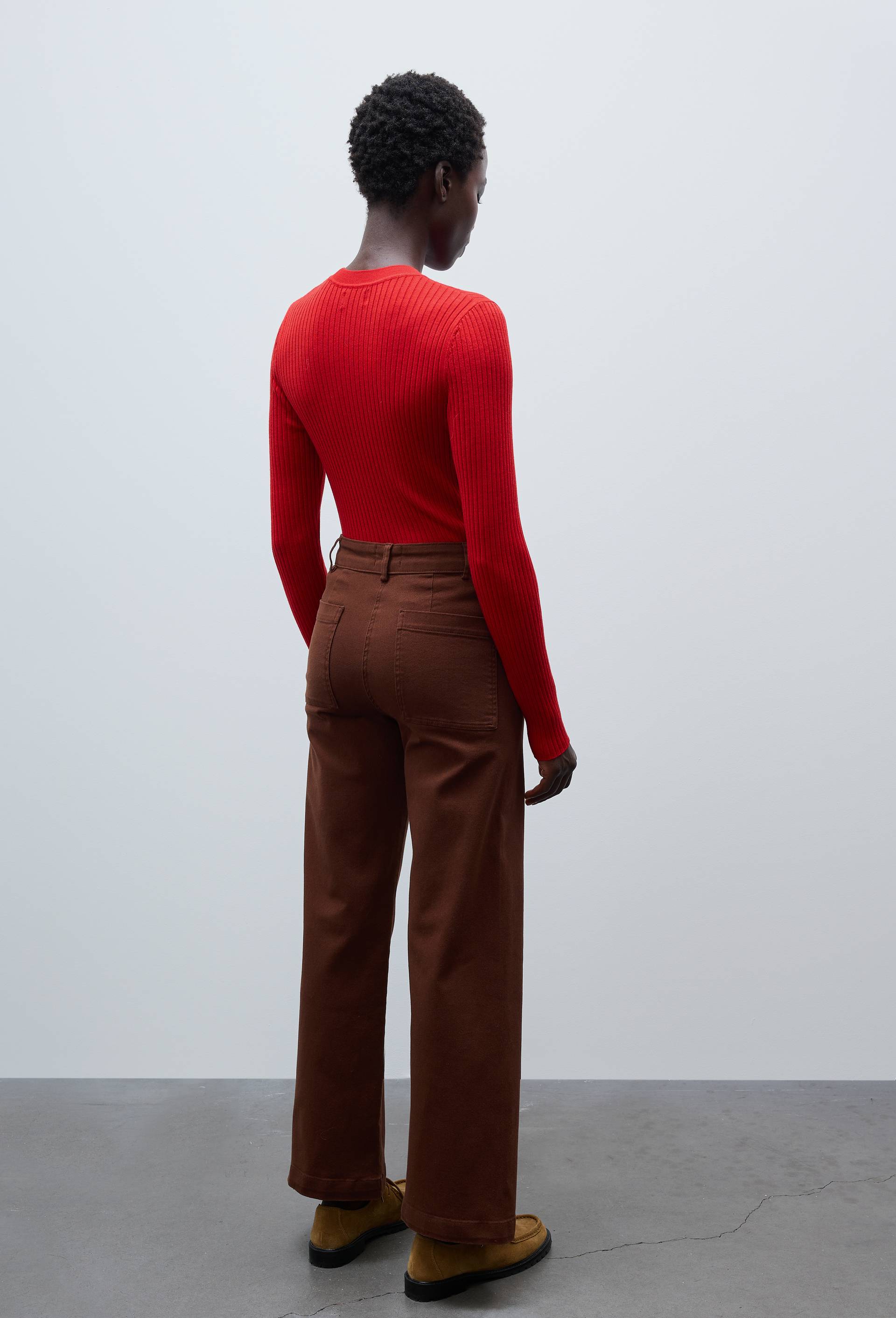 Pantalon large taille haute contenant du coton, Brun, large image number 1.0