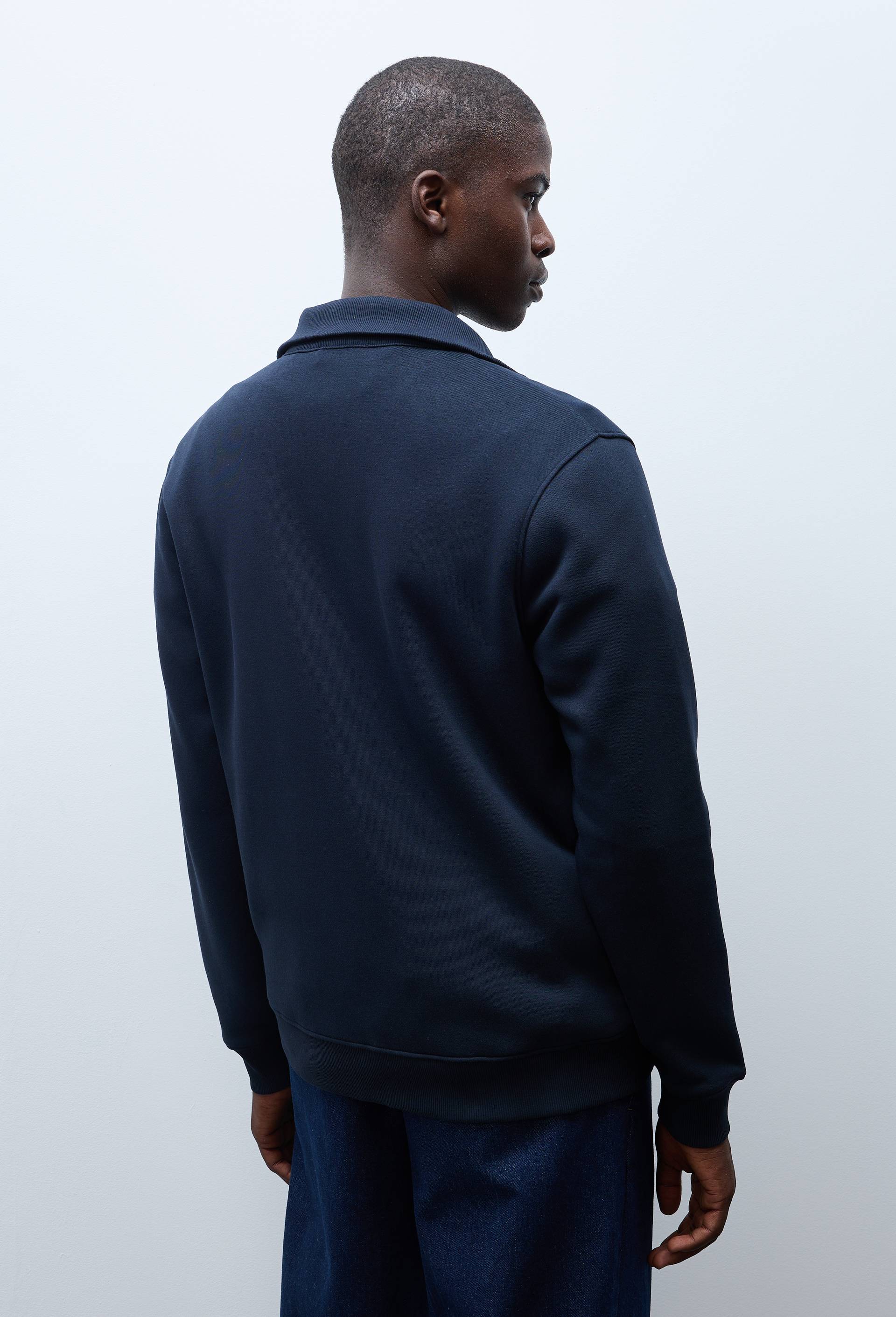Gilet zipp&eacute; col camionneur, Bleu fonc&eacute;, large image number 1.0