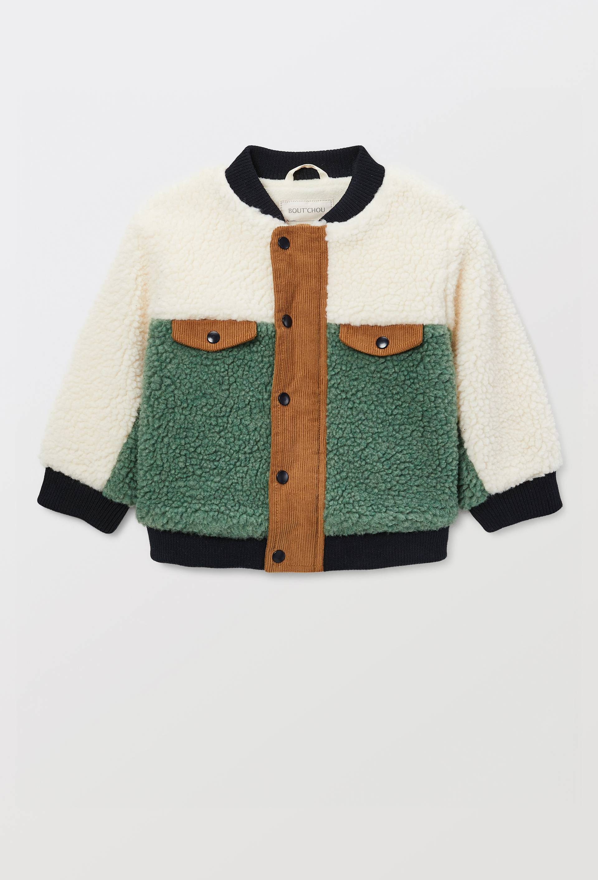 Blouson teddy en nylon et sherpa, Vert, large image number 0