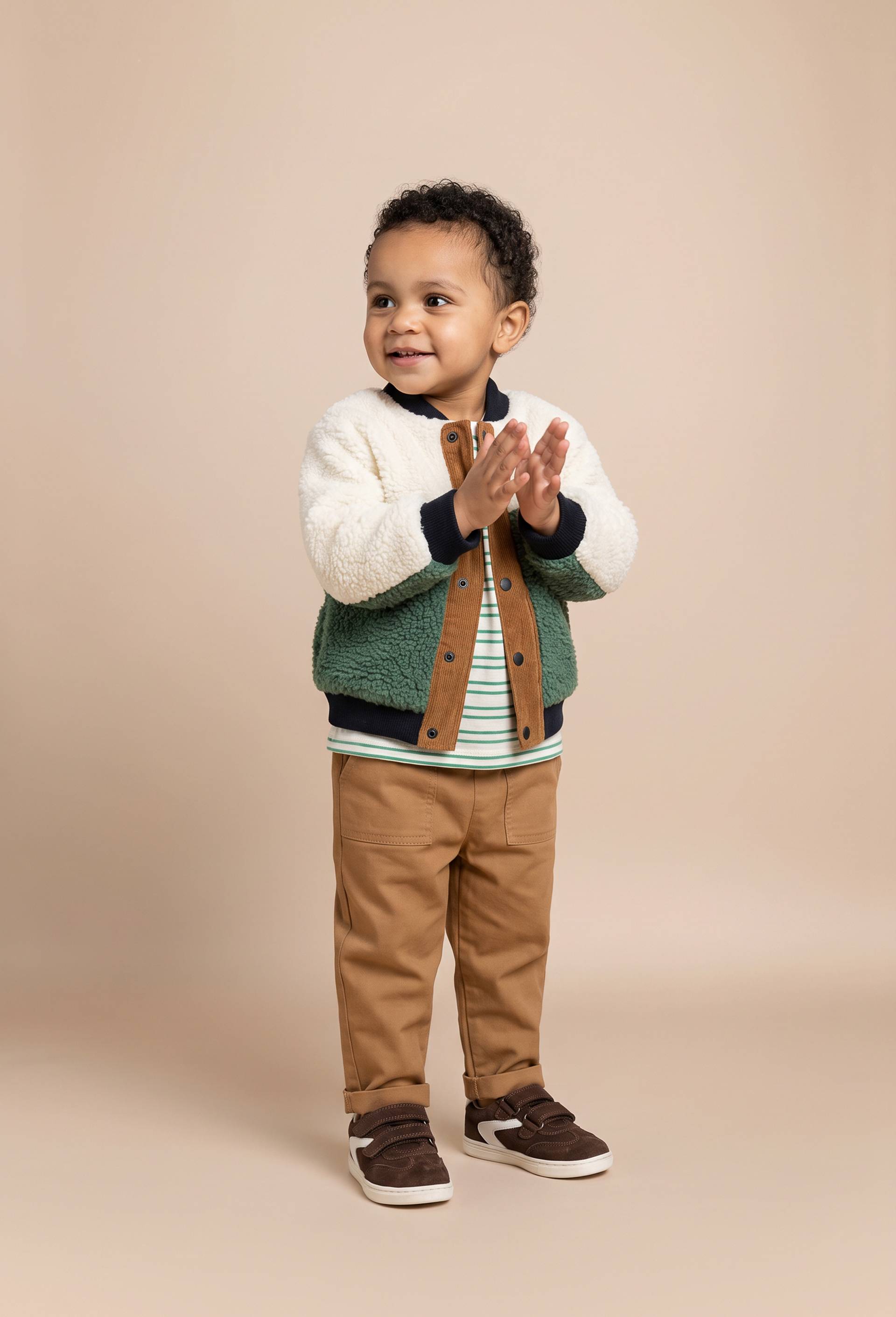 Blouson teddy en nylon et sherpa, Vert, large image number 0.0