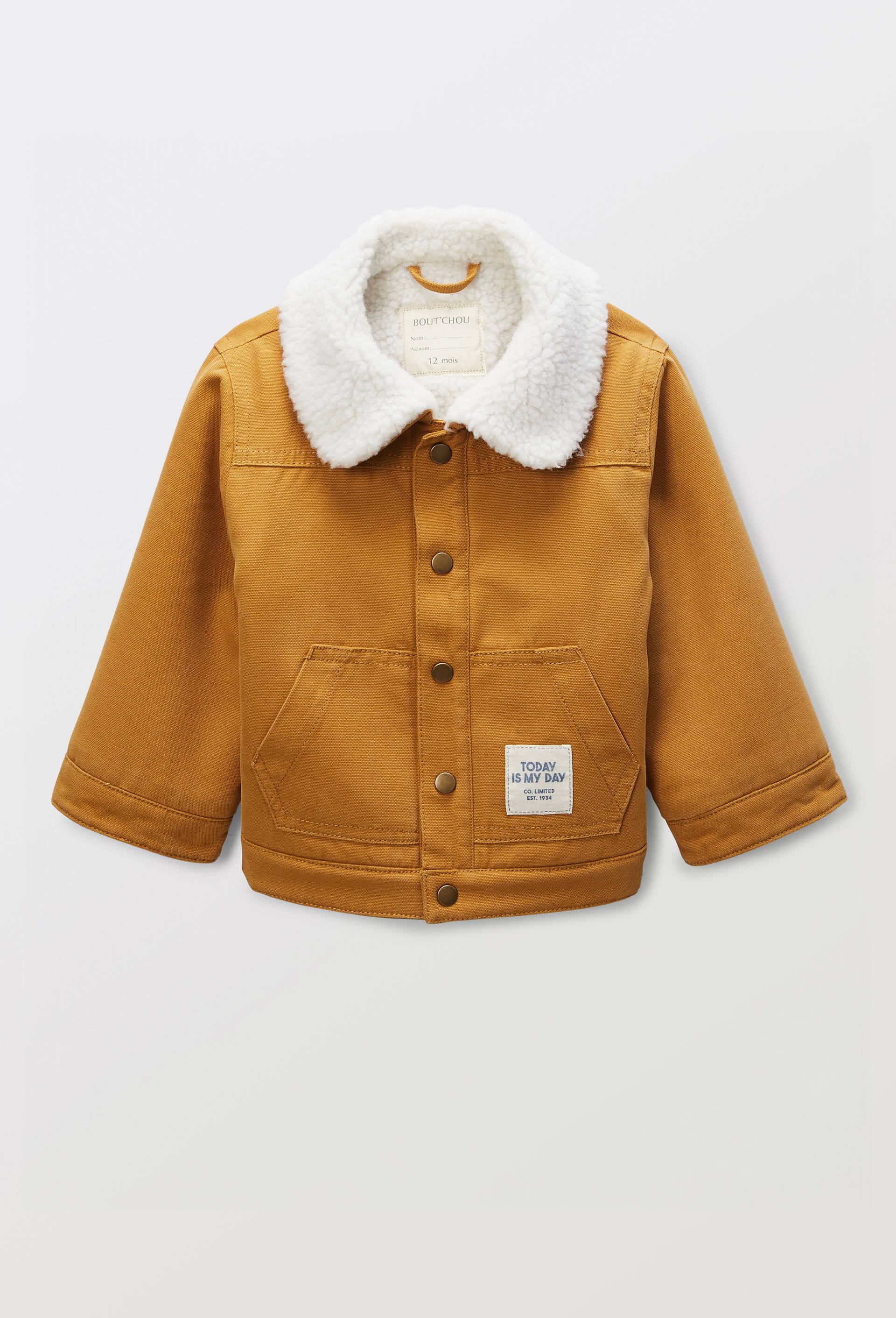 Veste unie col chemise doubl&eacute;e sherpa, Jaune fonc&eacute;, large image number 0.0