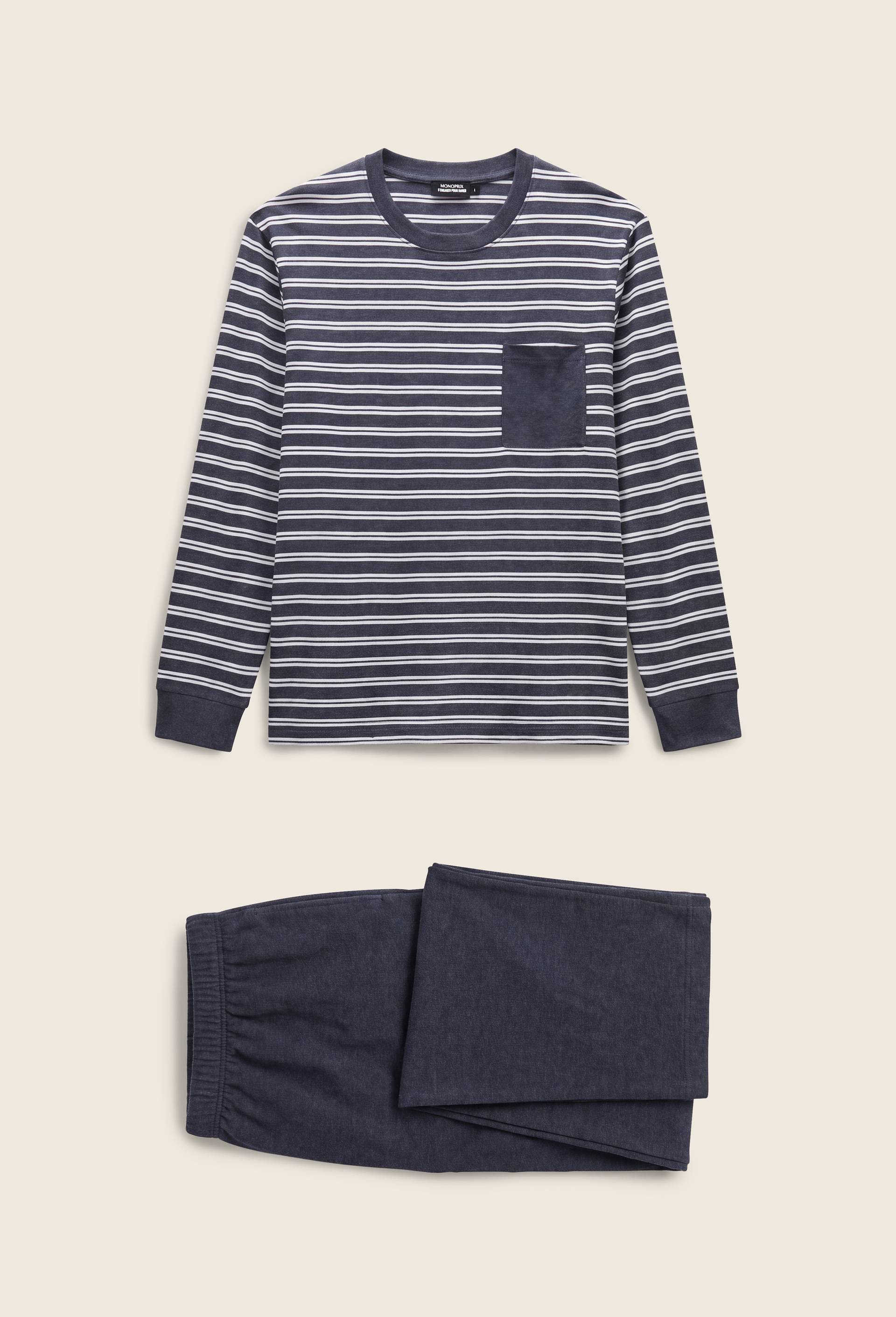 Ensemble de pyjama long en jersey en coton, Bleu fonc&eacute;, large image number 0