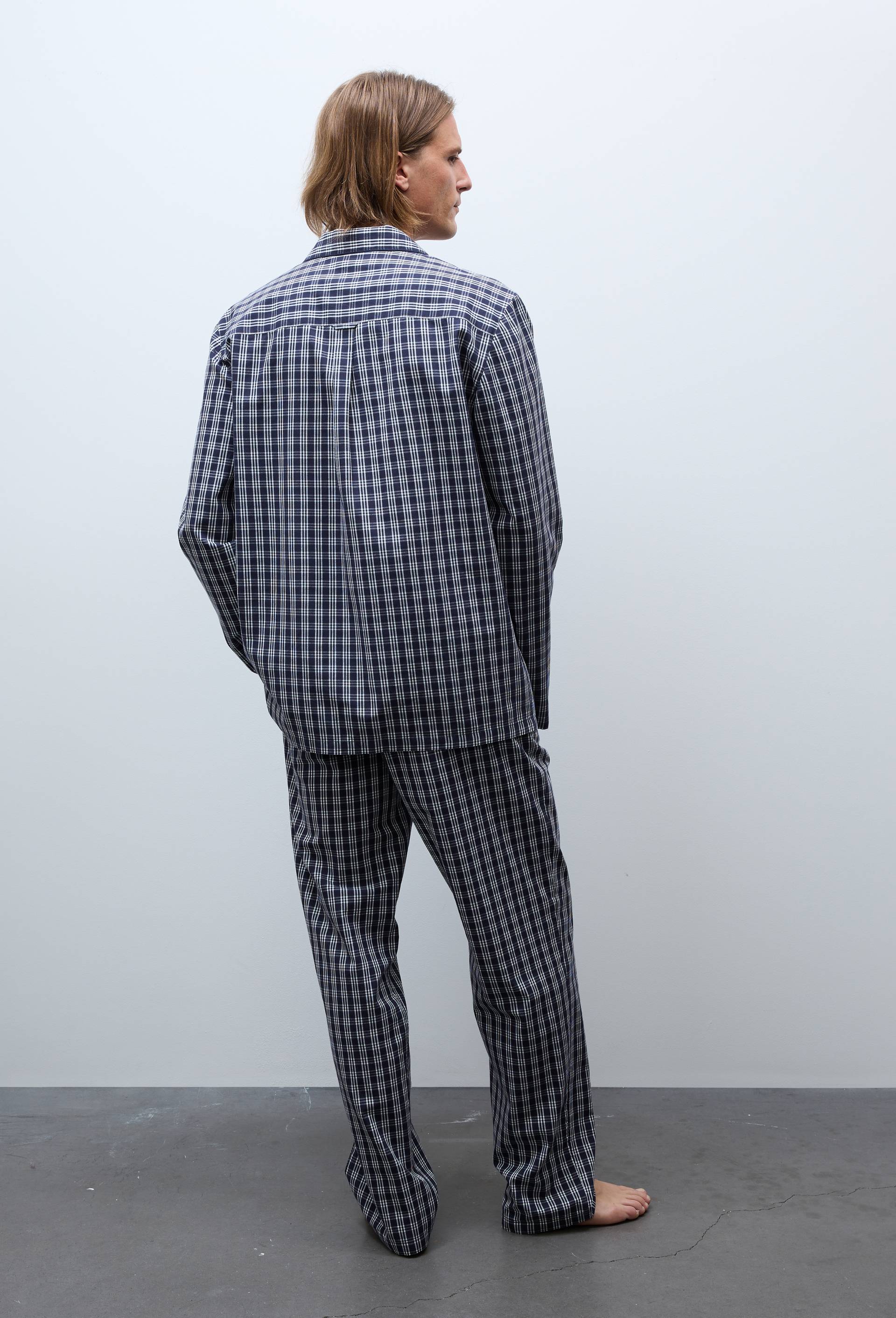 Pyjama Chemise manches longues et pantalon ray&eacute; en coton, Bleu fonc&eacute;, large image number 1.0