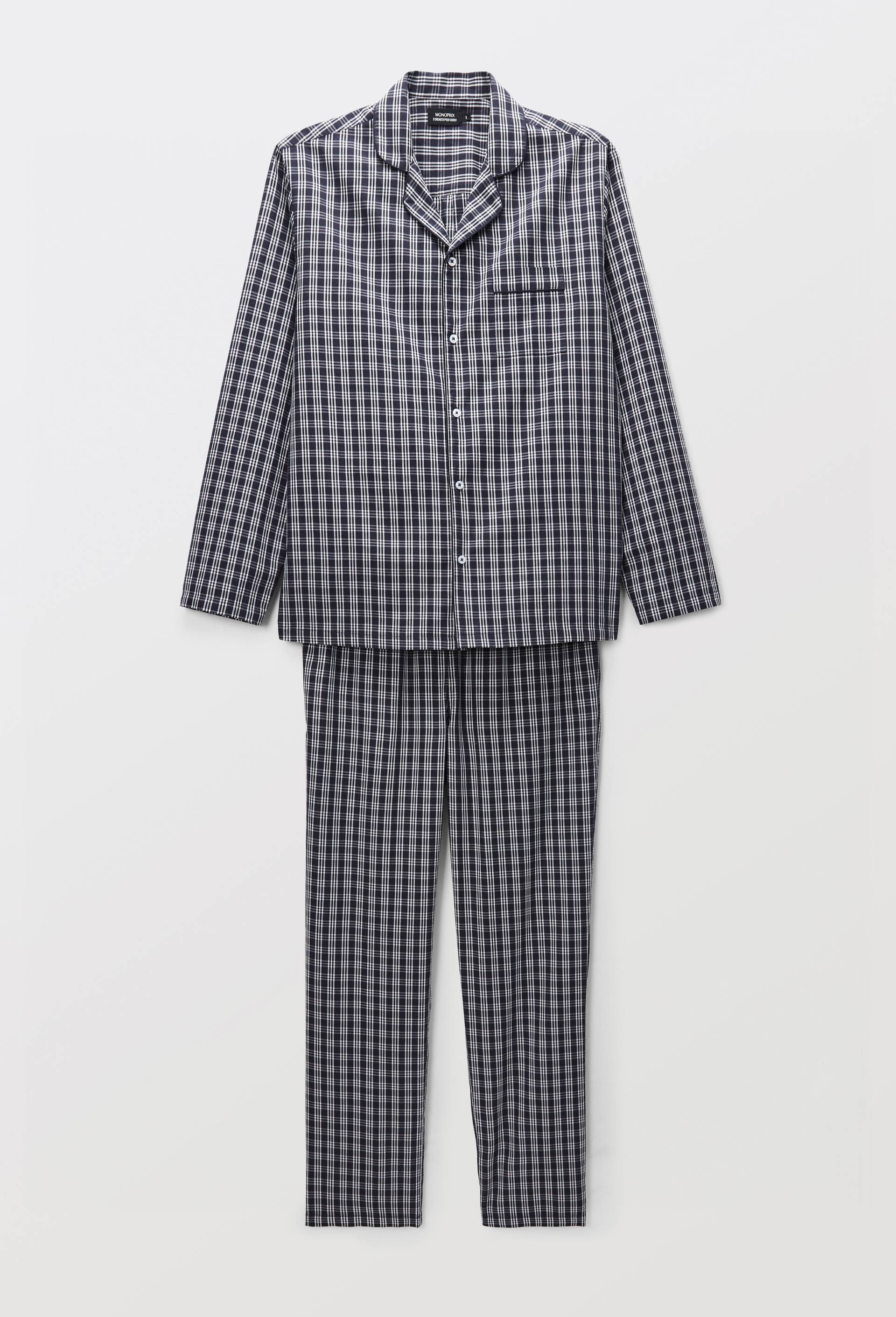 Pyjama Chemise manches longues et pantalon ray&eacute; en coton, Bleu fonc&eacute;, large image number 2.0