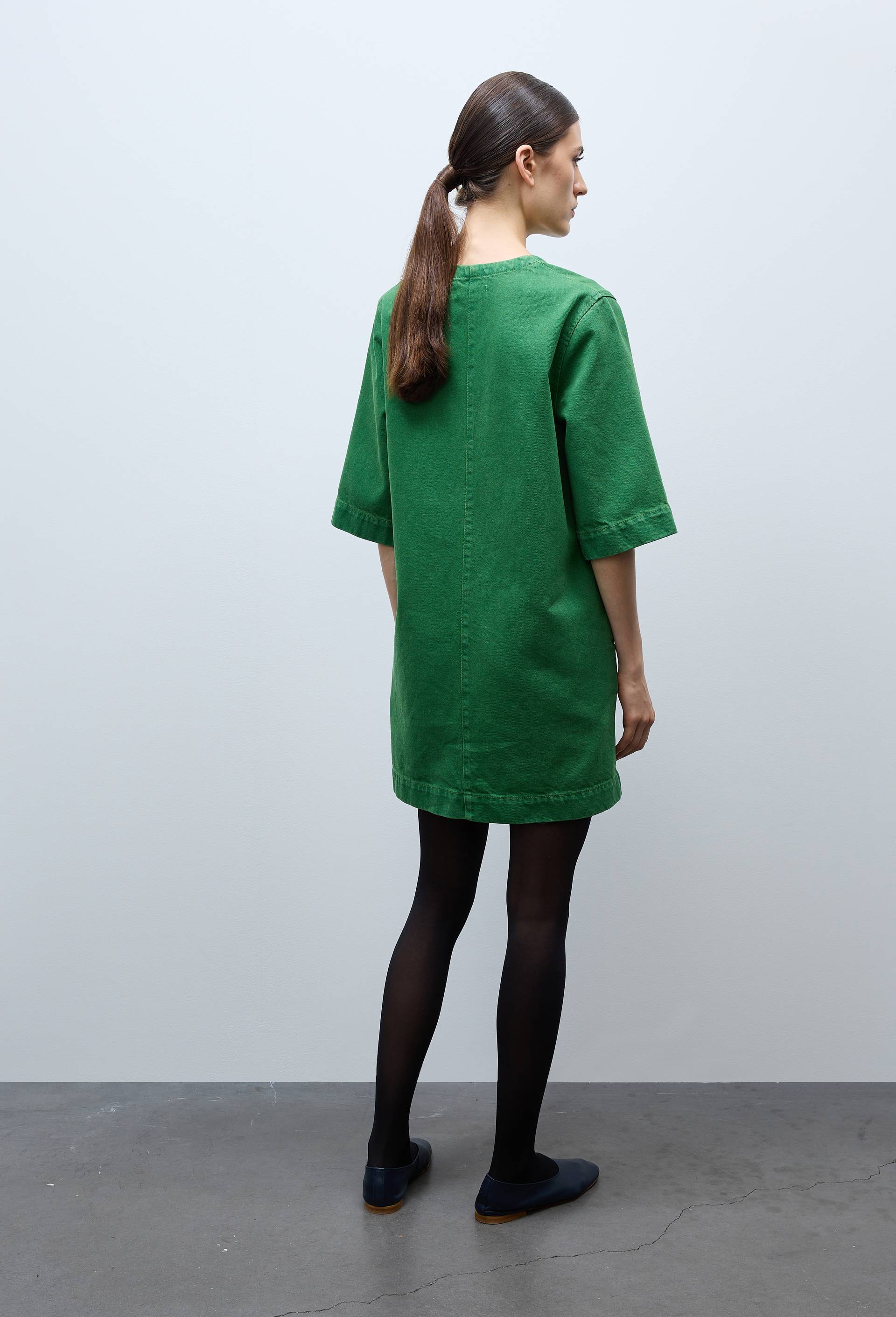 Robe courte unie manches courtes en coton, Vert, large image number 1