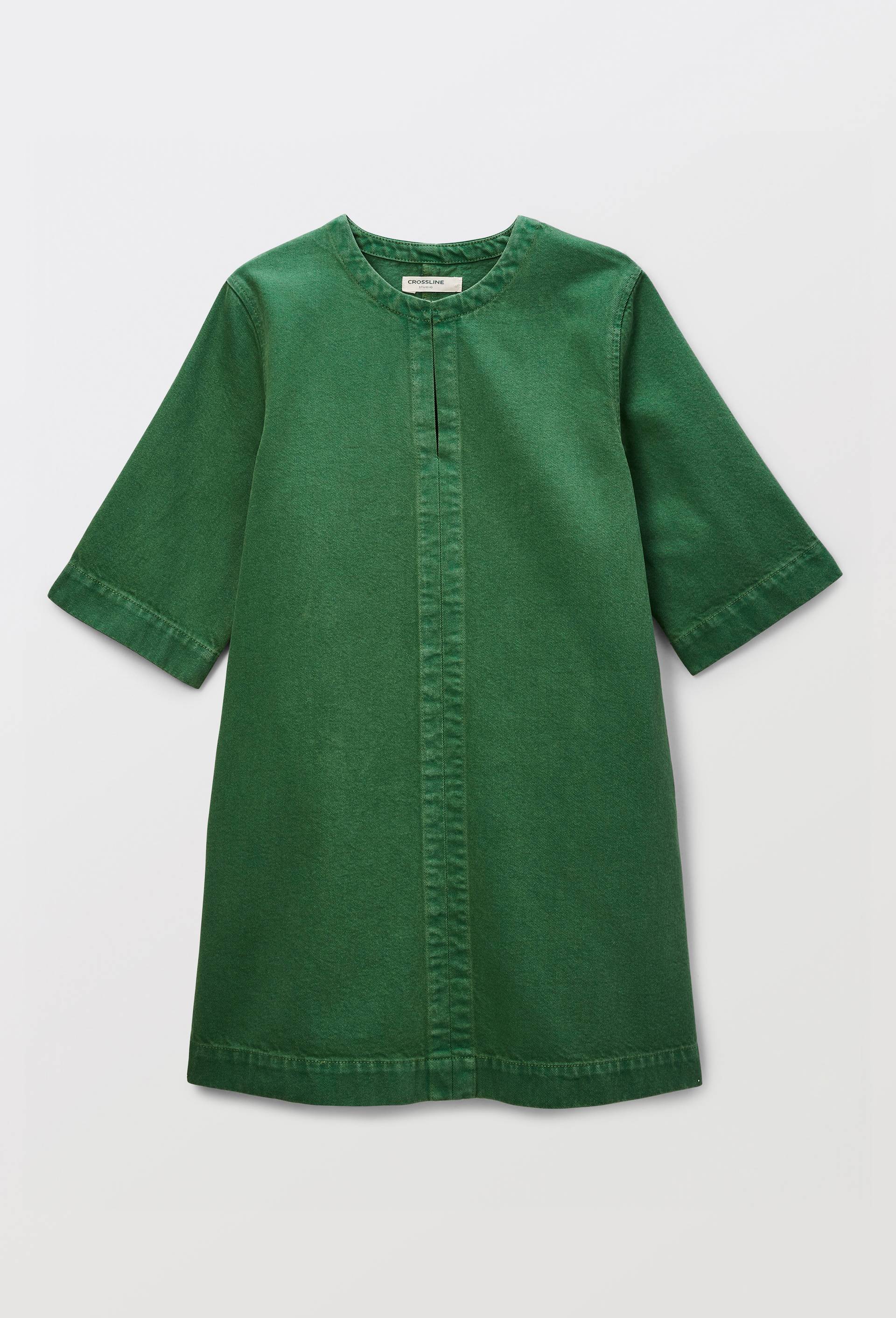 Robe courte unie manches courtes en coton, Vert, large image number 2