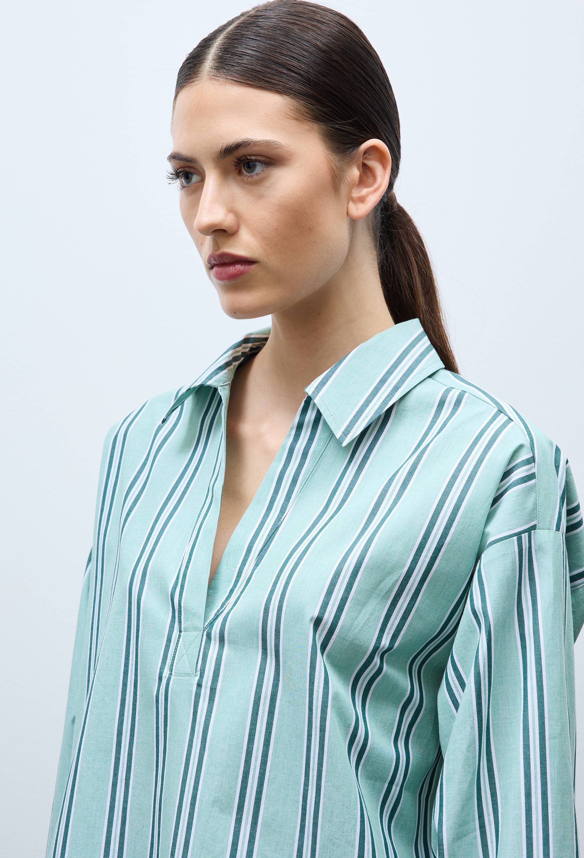 Chemise ray&eacute;e manches longues en coton, Vert, large image number 1
