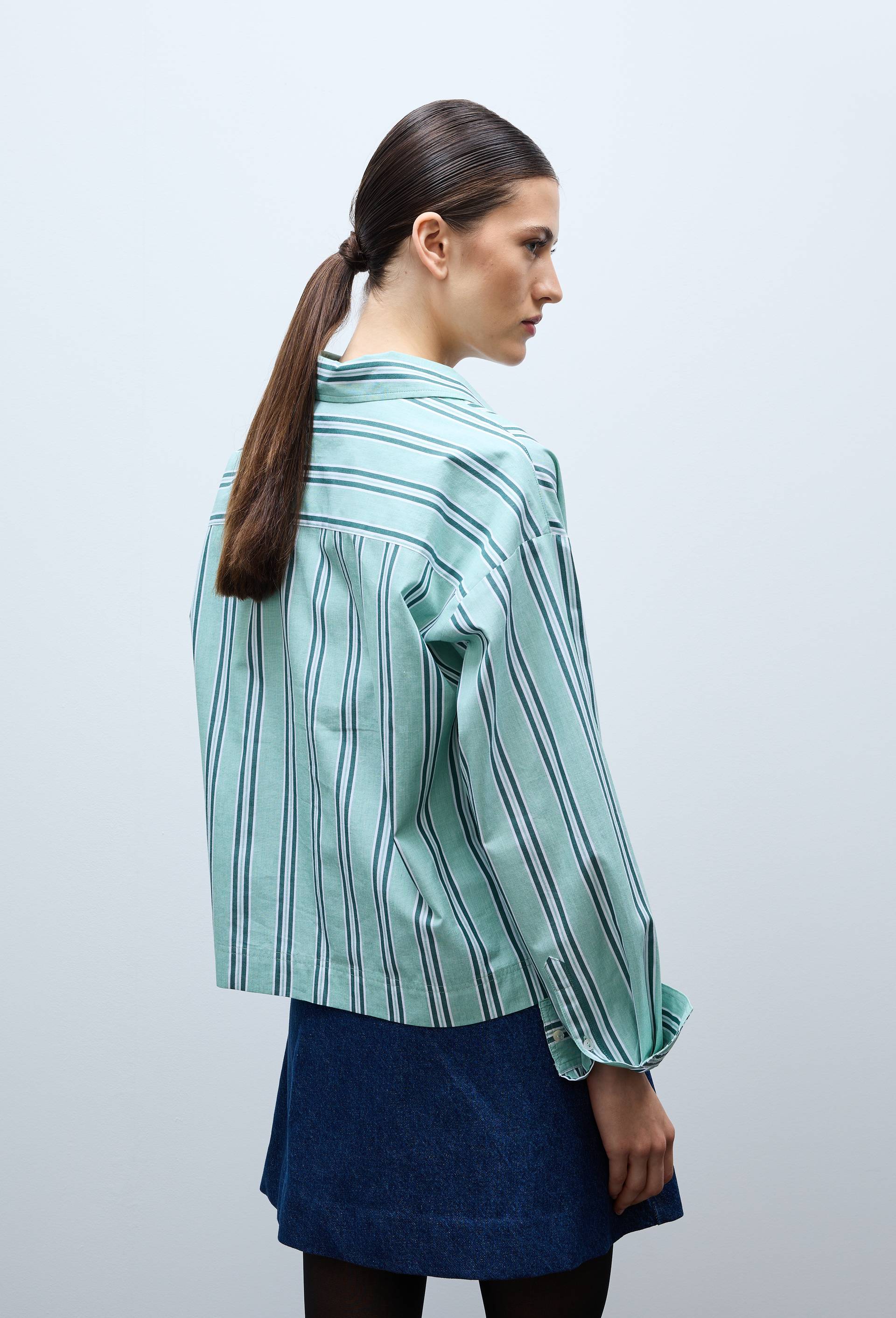 Chemise ray&eacute;e manches longues en coton, Vert, large image number 2.0