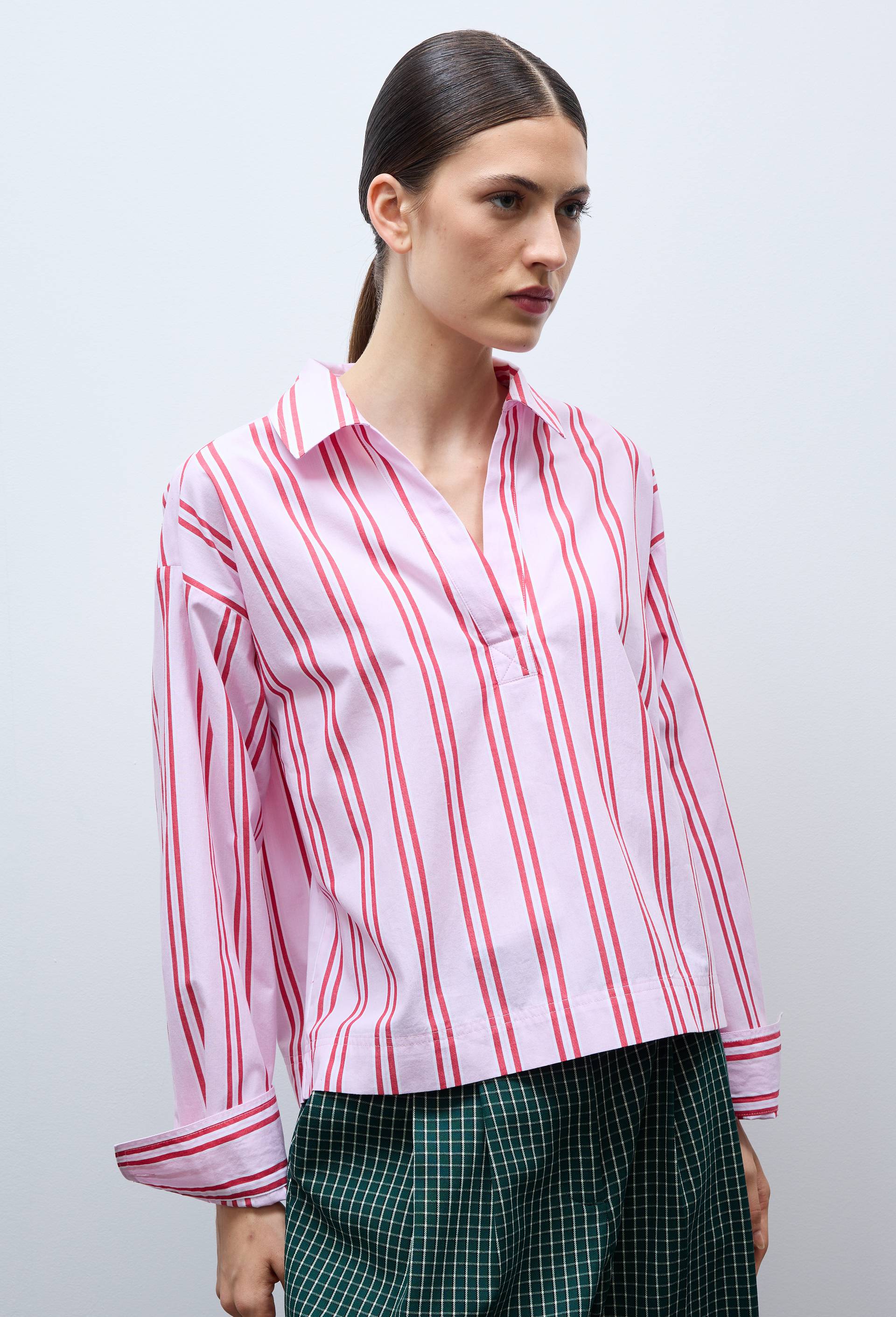 Chemise ray&eacute;e manches longues en coton, Rose, large image number 1.0