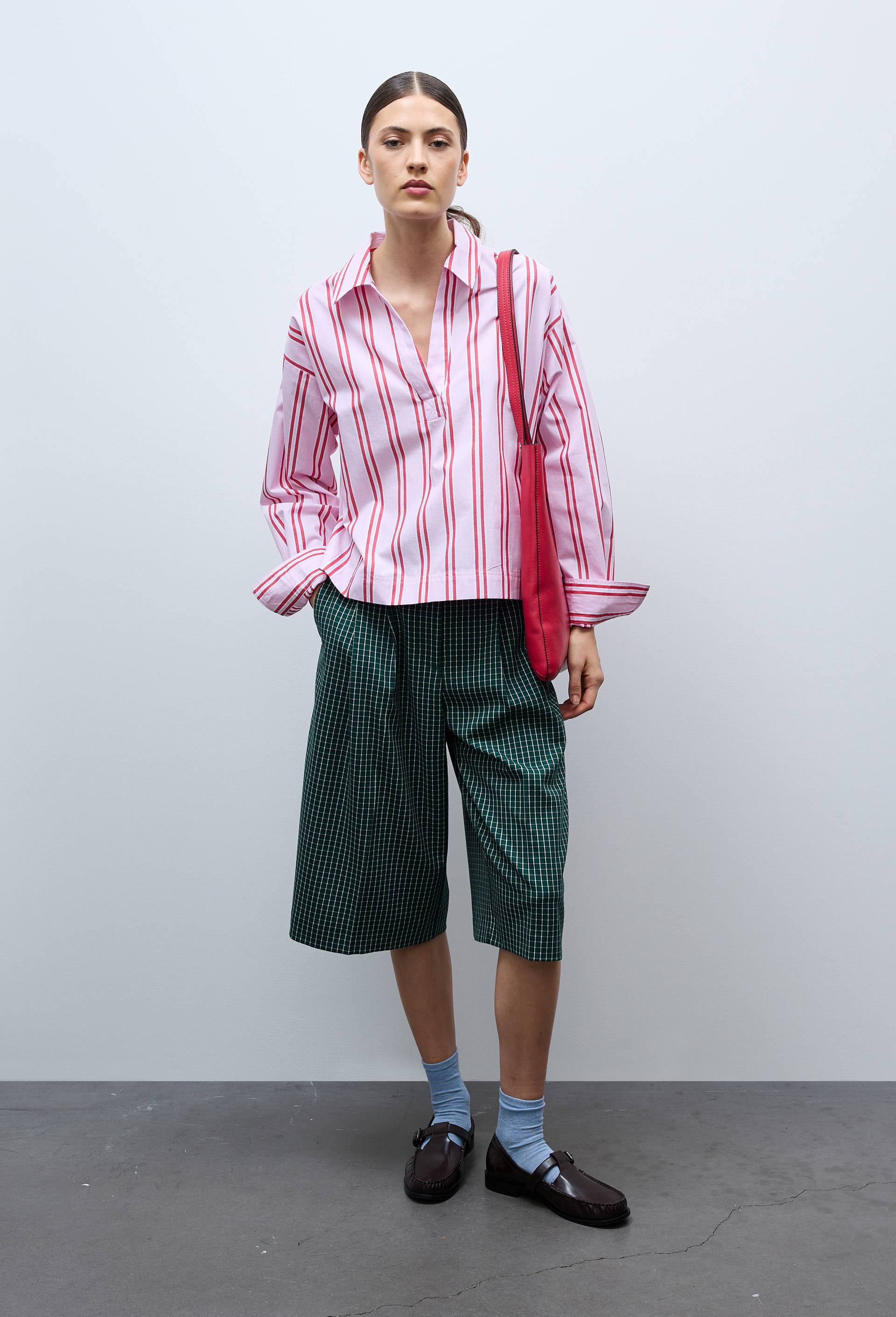 Chemise ray&eacute;e manches longues en coton, Rose, large image number 2