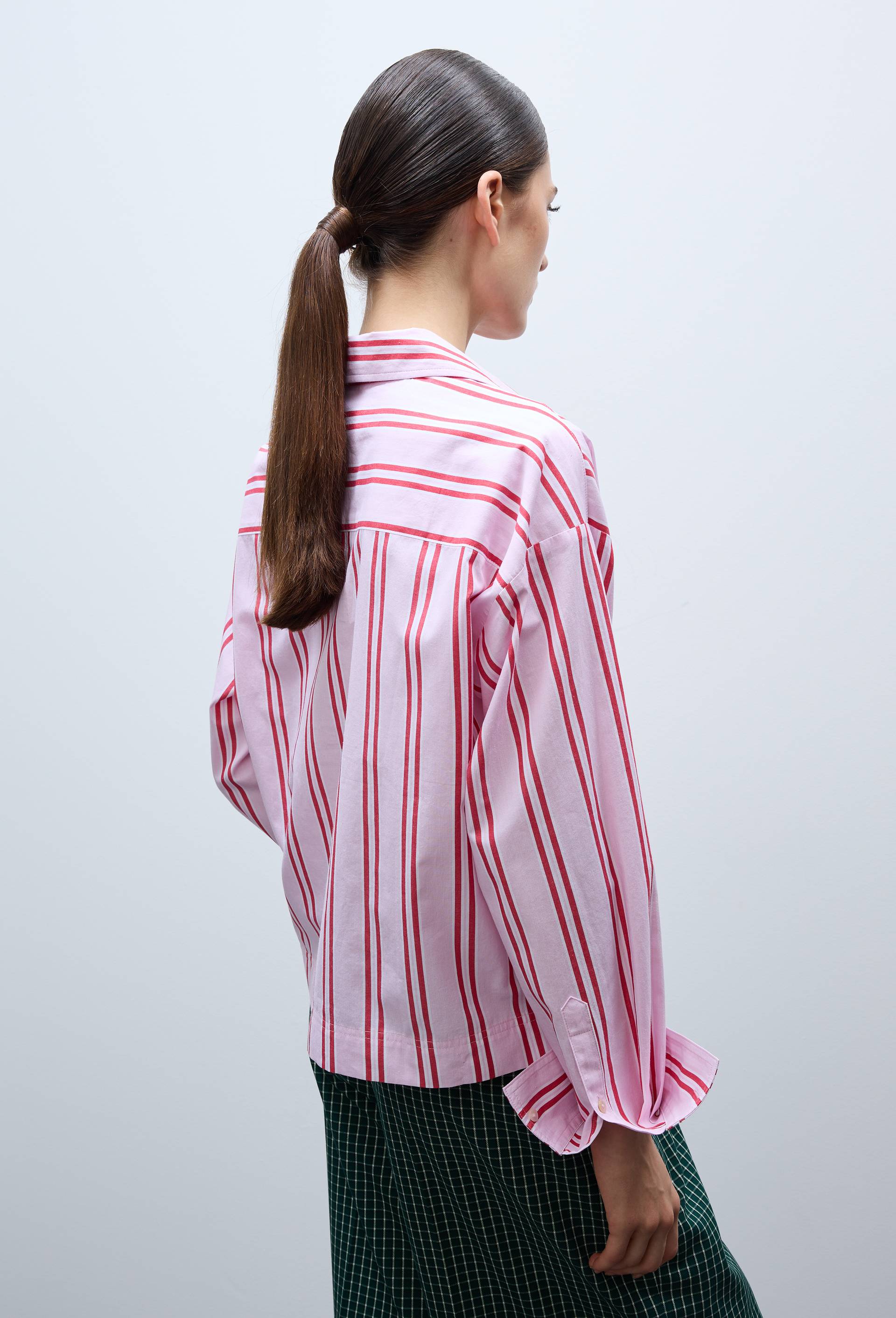 Chemise ray&eacute;e manches longues en coton, Rose, large image number 3