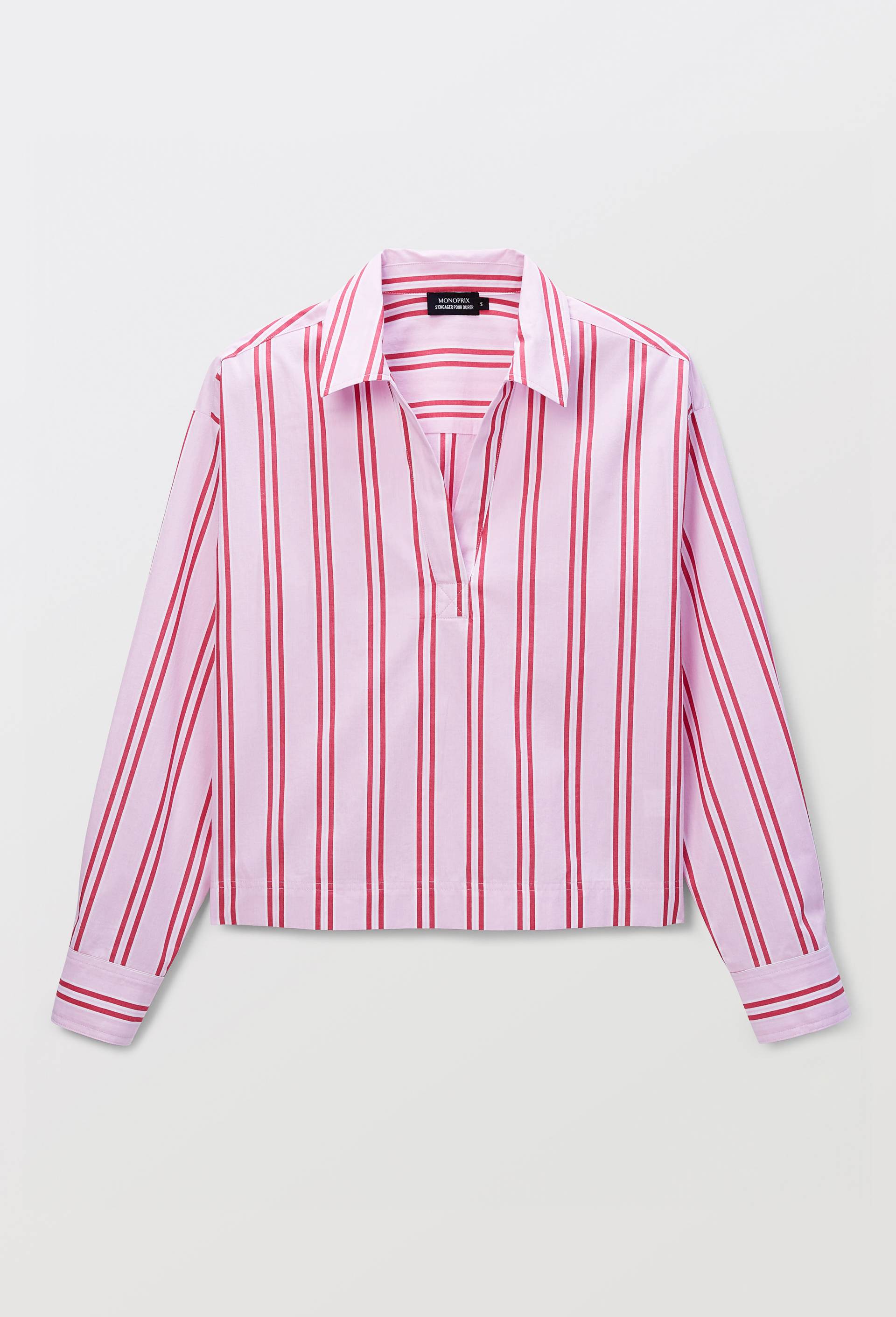 Chemise ray&eacute;e manches longues en coton, Rose, large image number 4