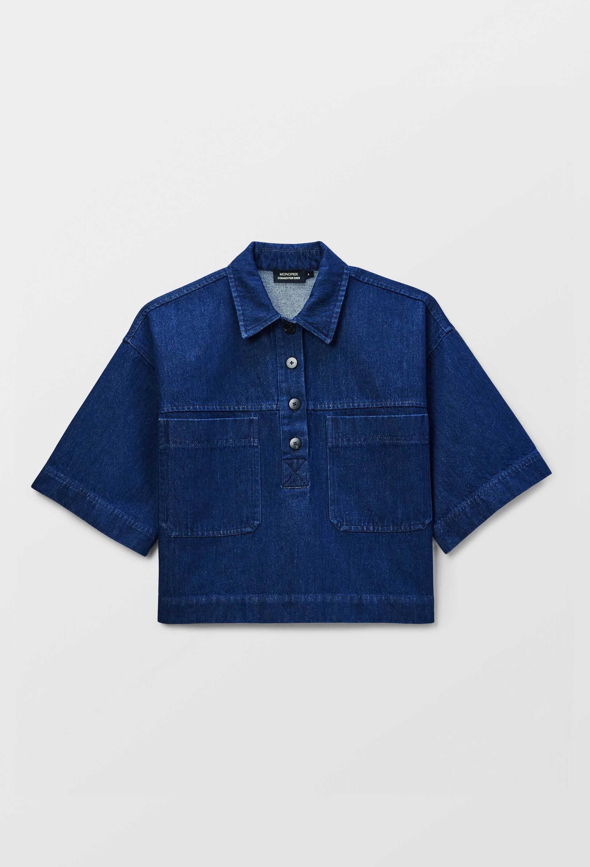 Top col chemise en jean en coton BIO GOTS, Bleu fonc&eacute;, large image number 2