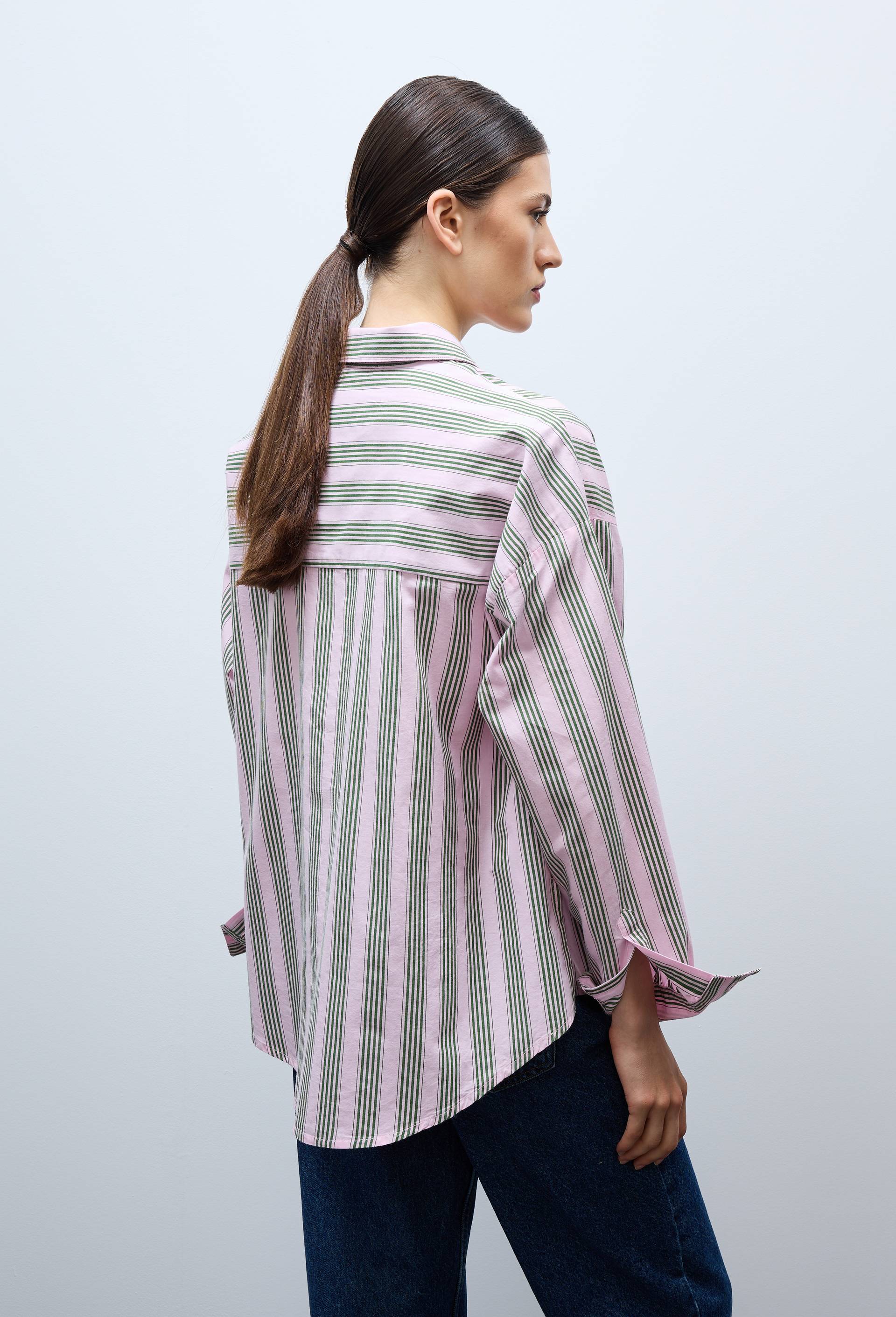 Chemise manches longues ray&eacute;e en coton, Vert, large image number 3.0