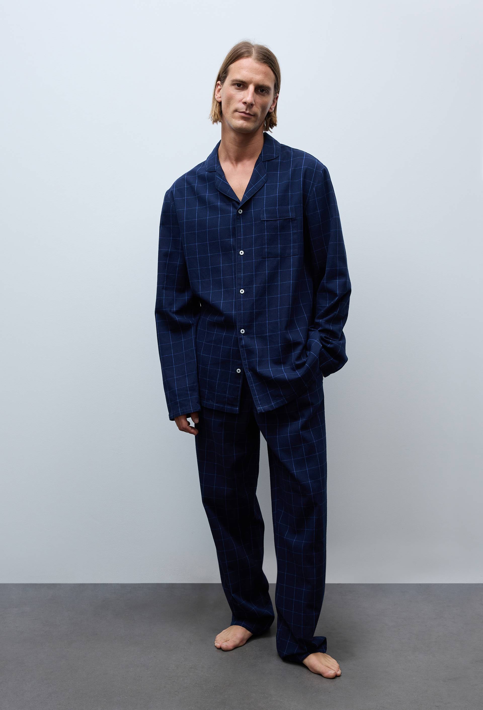 Pyjama manches longues et pantalon en flanelle de coton BIO GOTS, Bleu fonc&eacute;, large image number 0.0