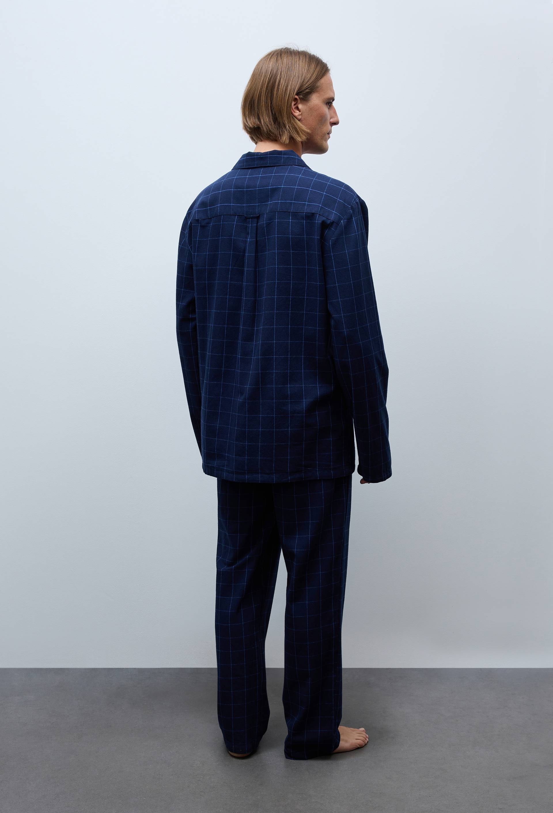 Pyjama manches longues et pantalon en flanelle de coton BIO GOTS, Bleu fonc&eacute;, large image number 1