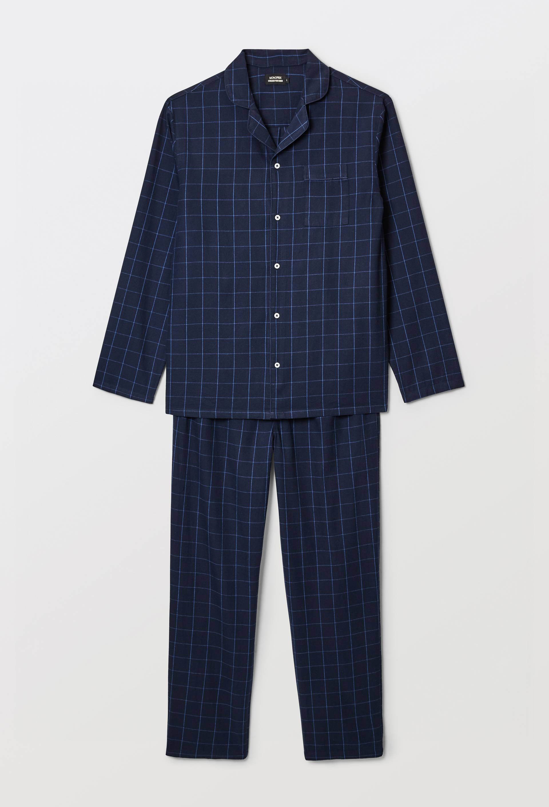 Pyjama manches longues et pantalon en flanelle de coton BIO GOTS, Bleu fonc&eacute;, large image number 2