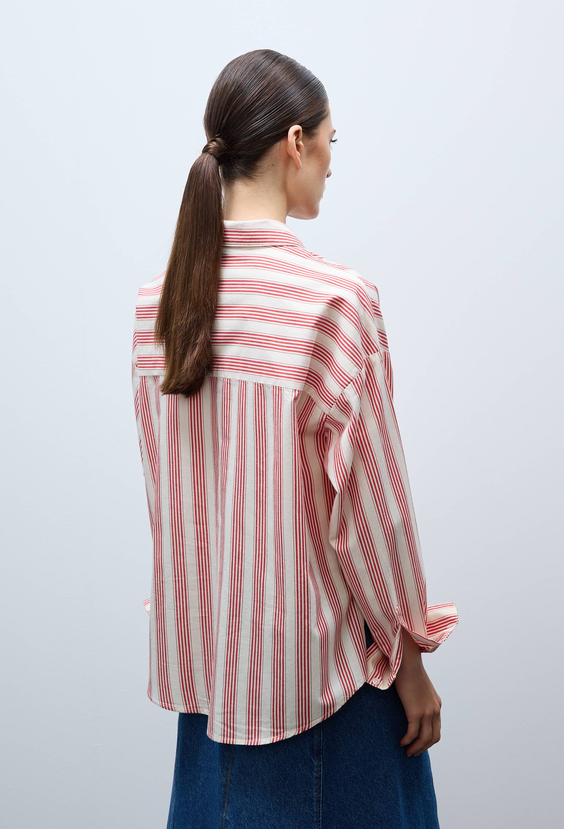 Chemise manches longues ray&eacute;e en coton, Rouge, large image number 2