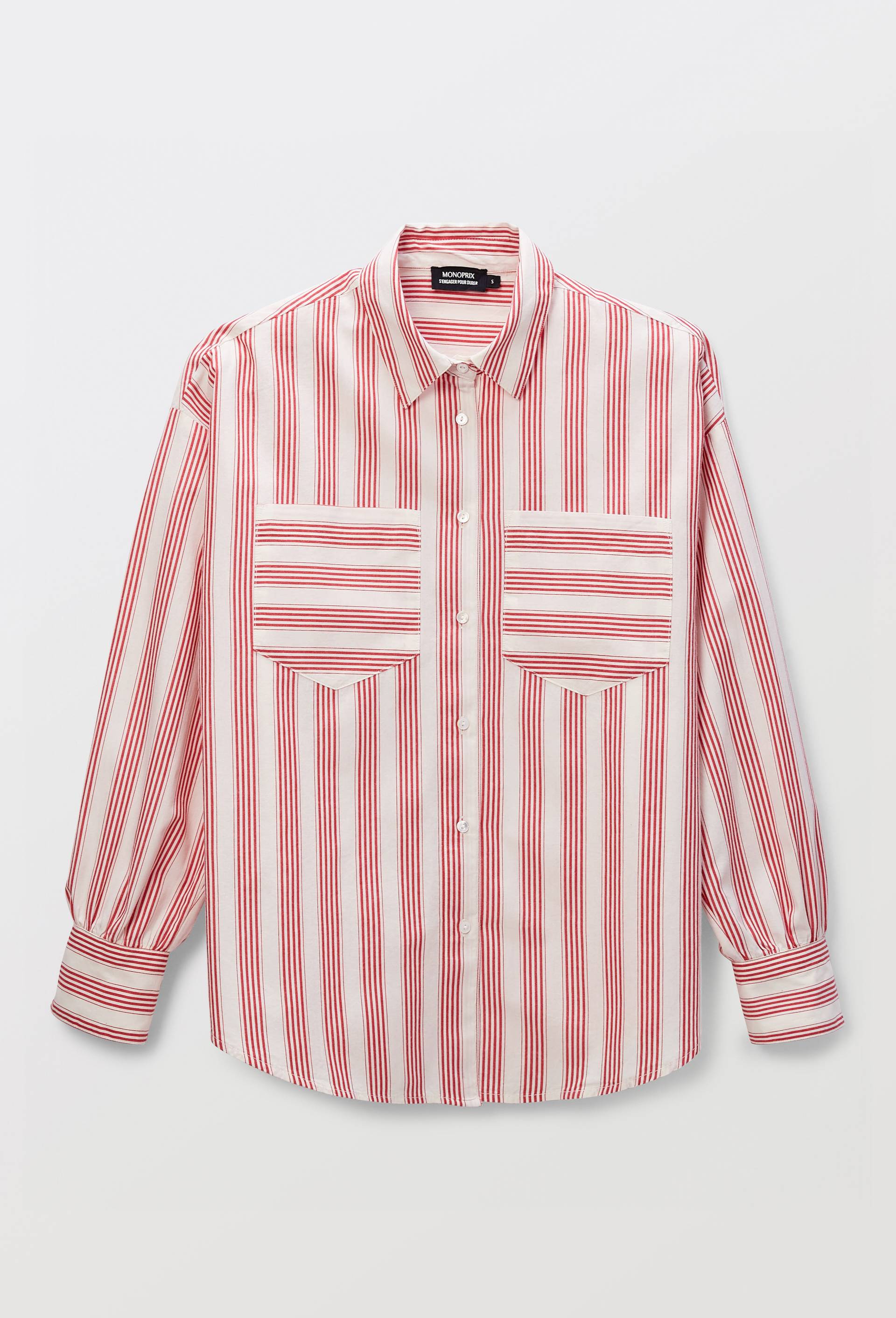 Chemise manches longues ray&eacute;e en coton, Rouge, large image number 3