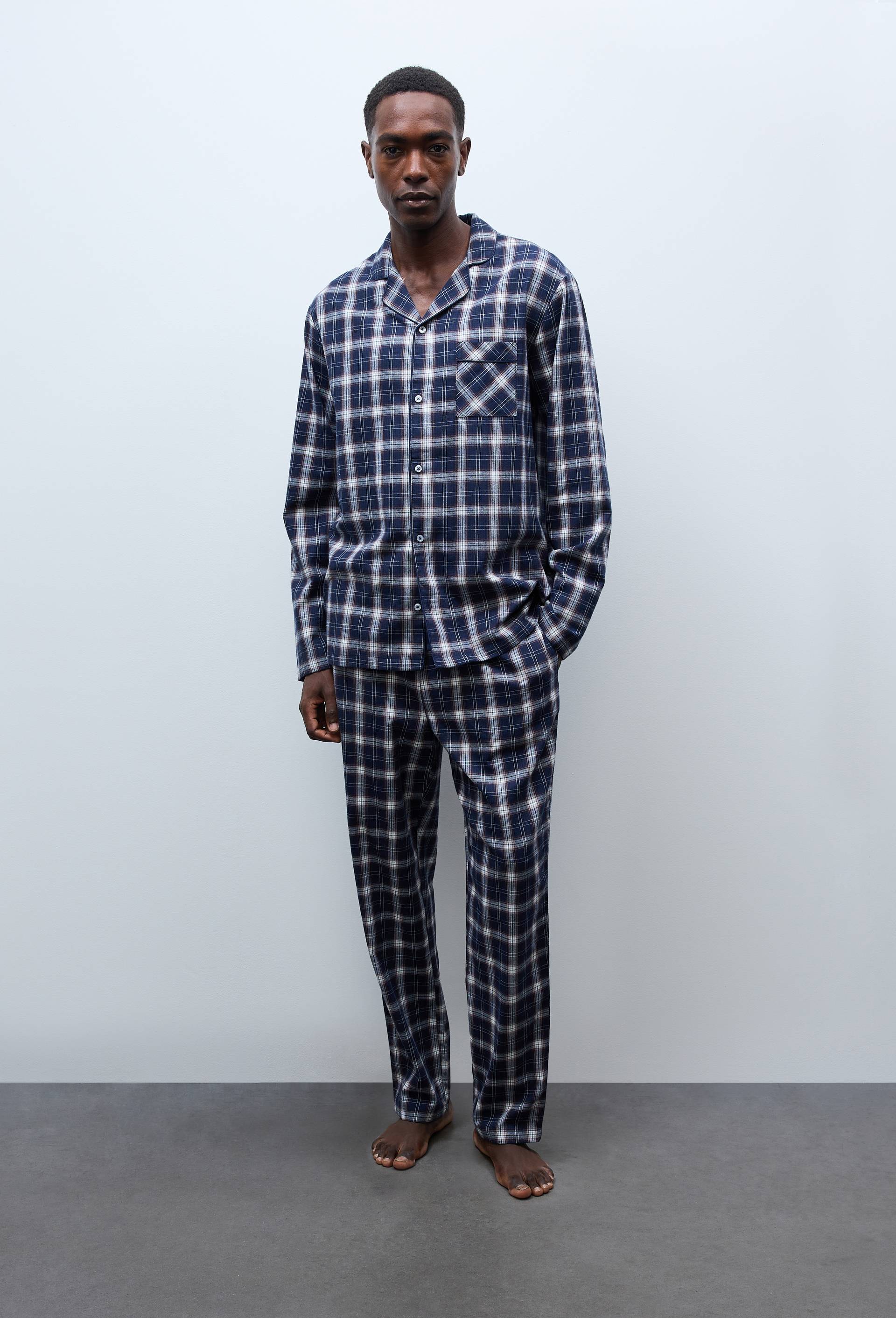 Pyjama manches longues et pantalon en flanelle de coton BIO GOTS, Bleu fonc&eacute;, large image number 1.0