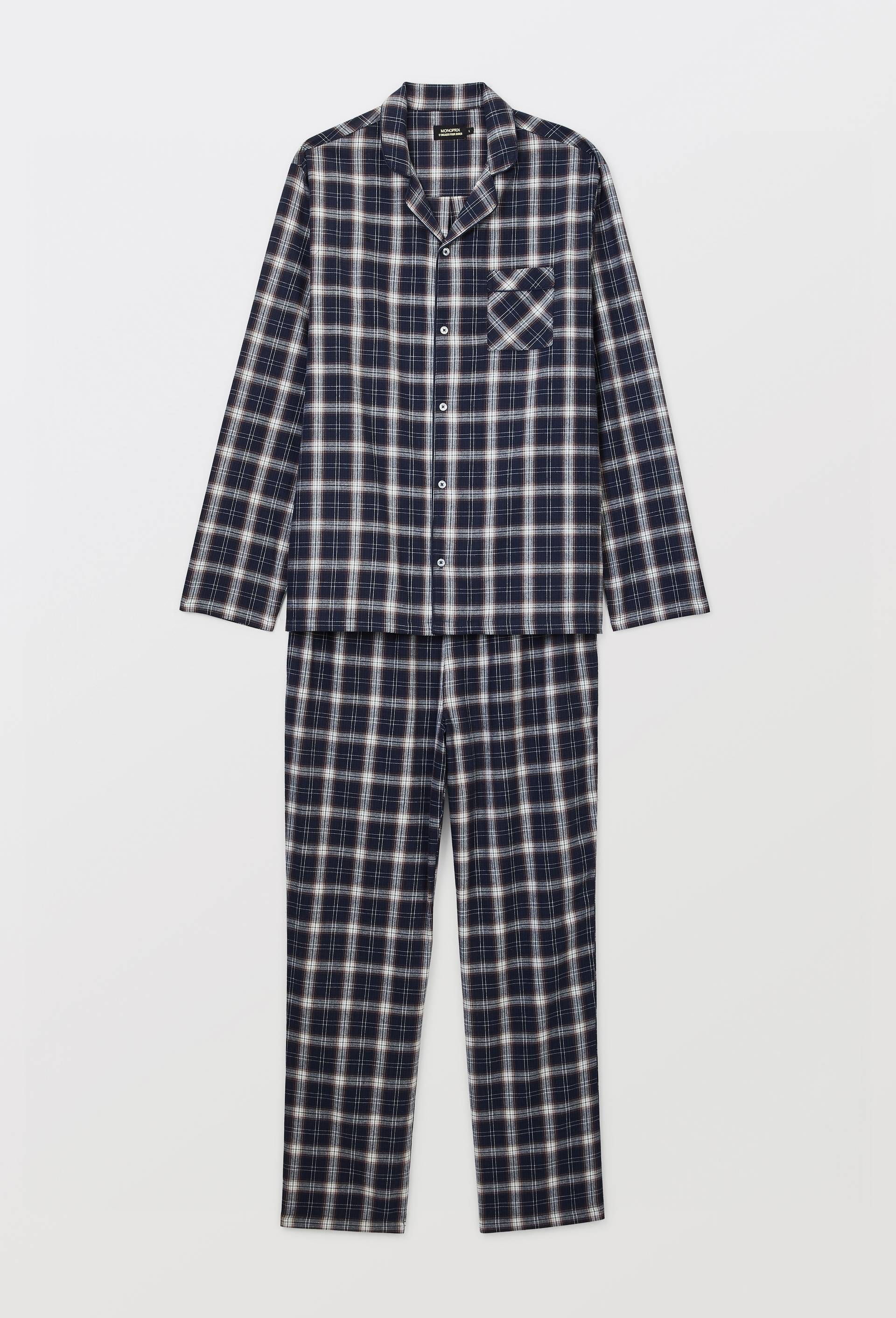 Pyjama manches longues et pantalon en flanelle de coton BIO GOTS, Bleu fonc&eacute;, large image number 3.0