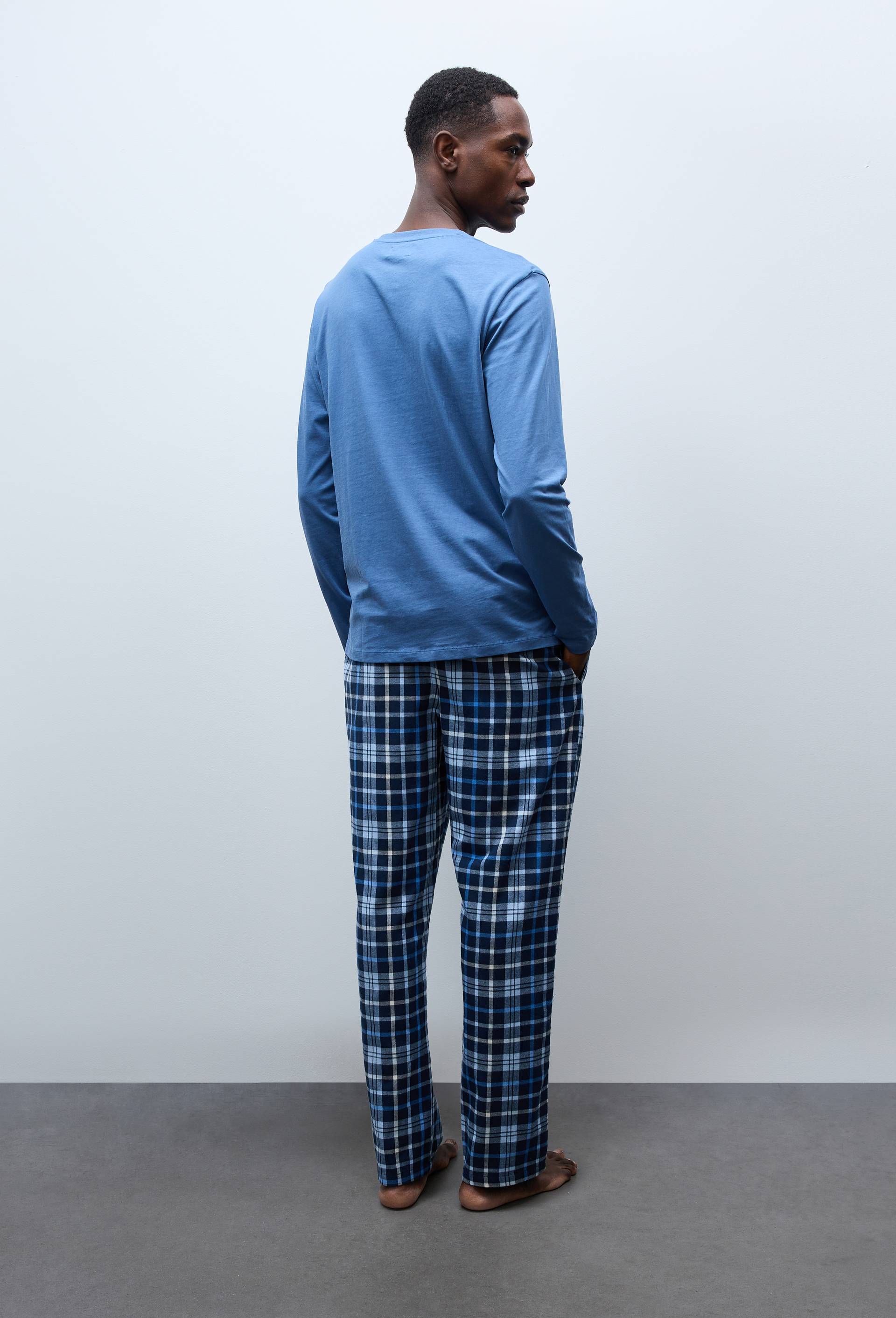 Pyjama manches longues en jersey et pantalon en flanelle en coton, Bleu, large image number 2