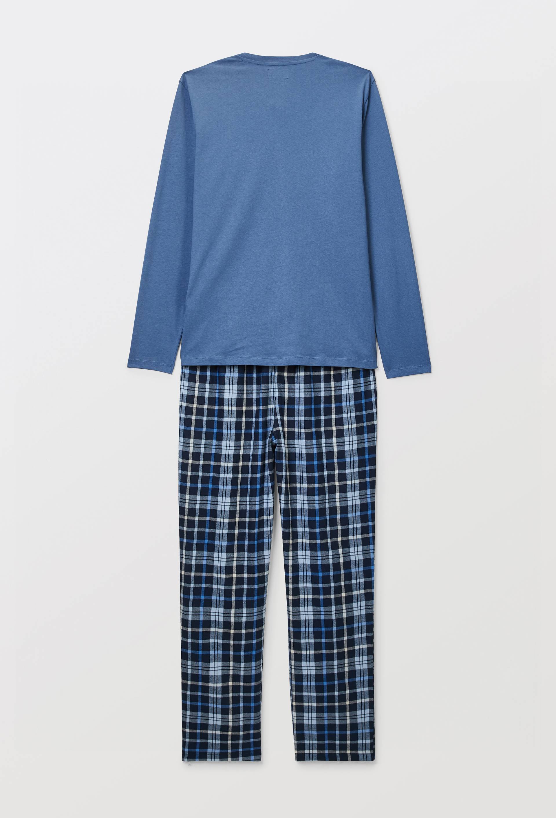 Pyjama manches longues en jersey et pantalon en flanelle en coton, Bleu, large image number 4.0