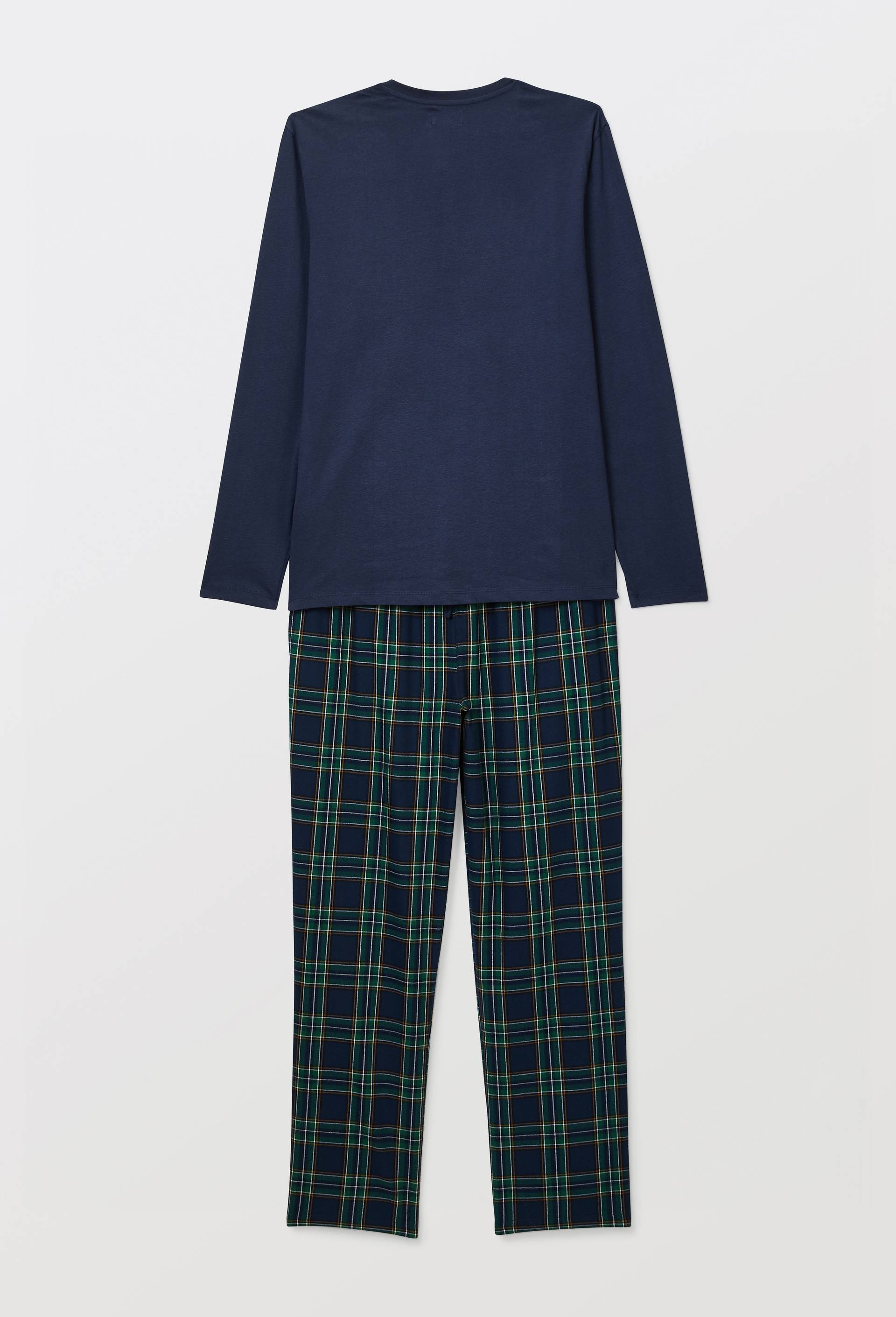 Pyjama manches longues en jersey et pantalon en flanelle en coton, Bleu fonc&eacute;, large image number 4