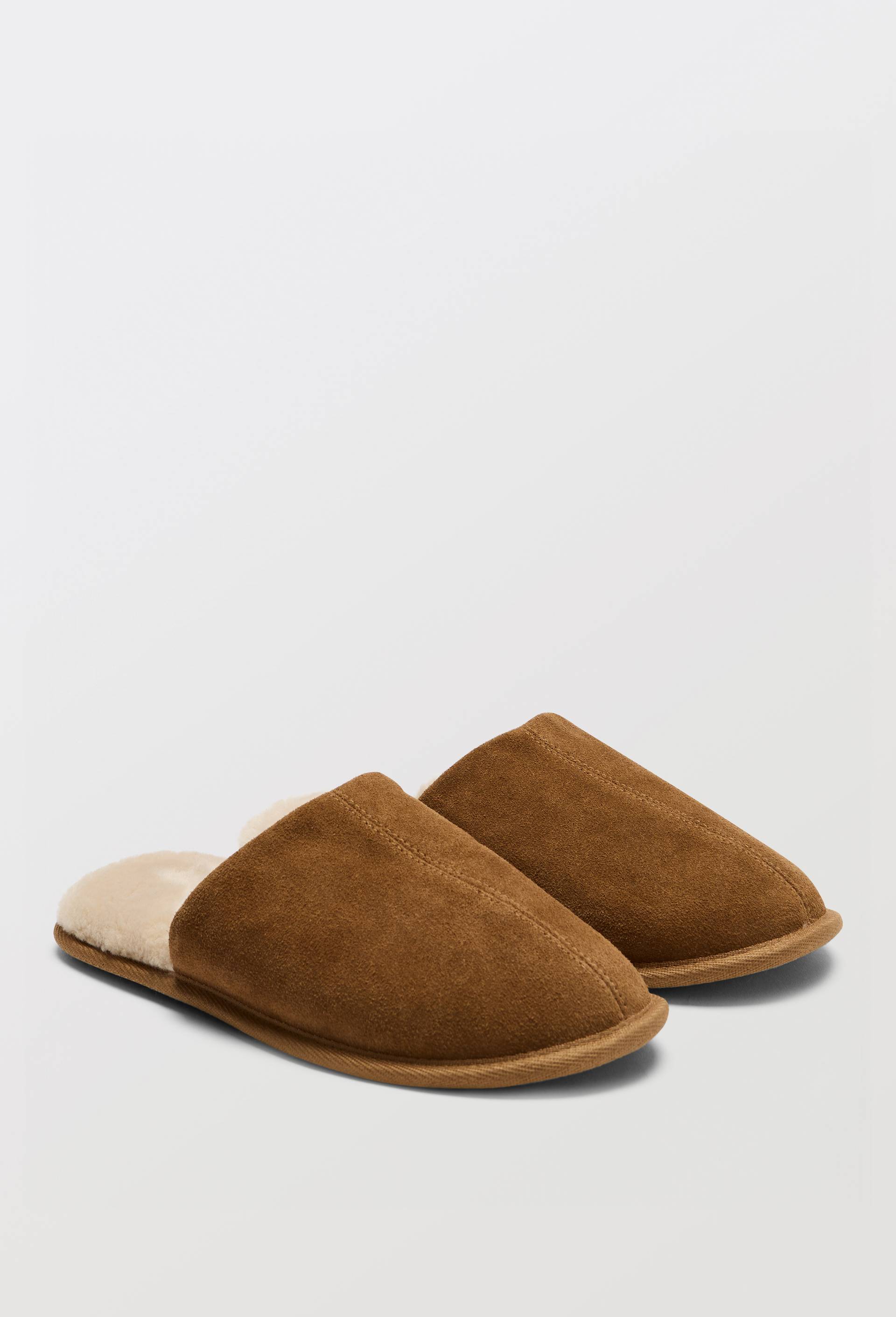 Mules fourr&eacute;es en cuir suede, Brun clair, large image number 0
