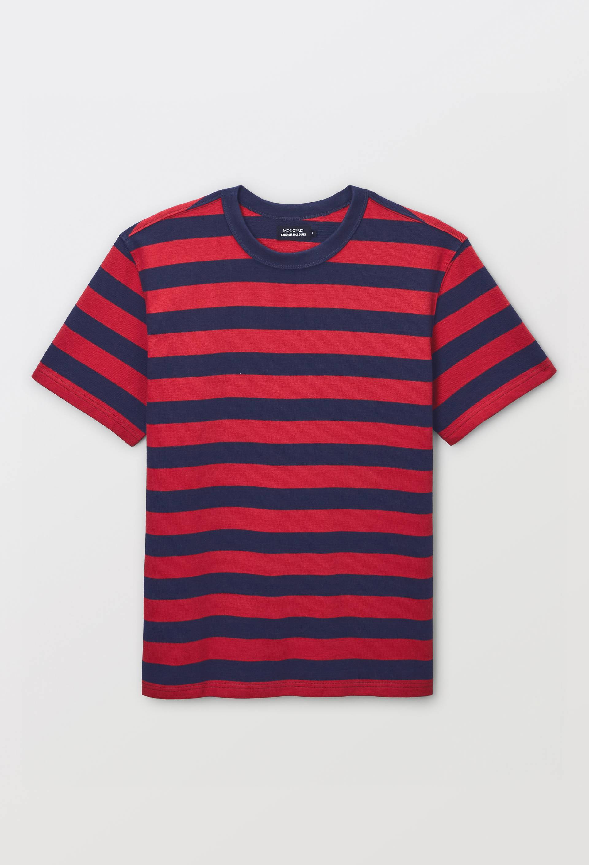 T-shirt manches courtes interlock ray&eacute;es en coton BIO GOTS, Bleu fonc&eacute;, large image number 2
