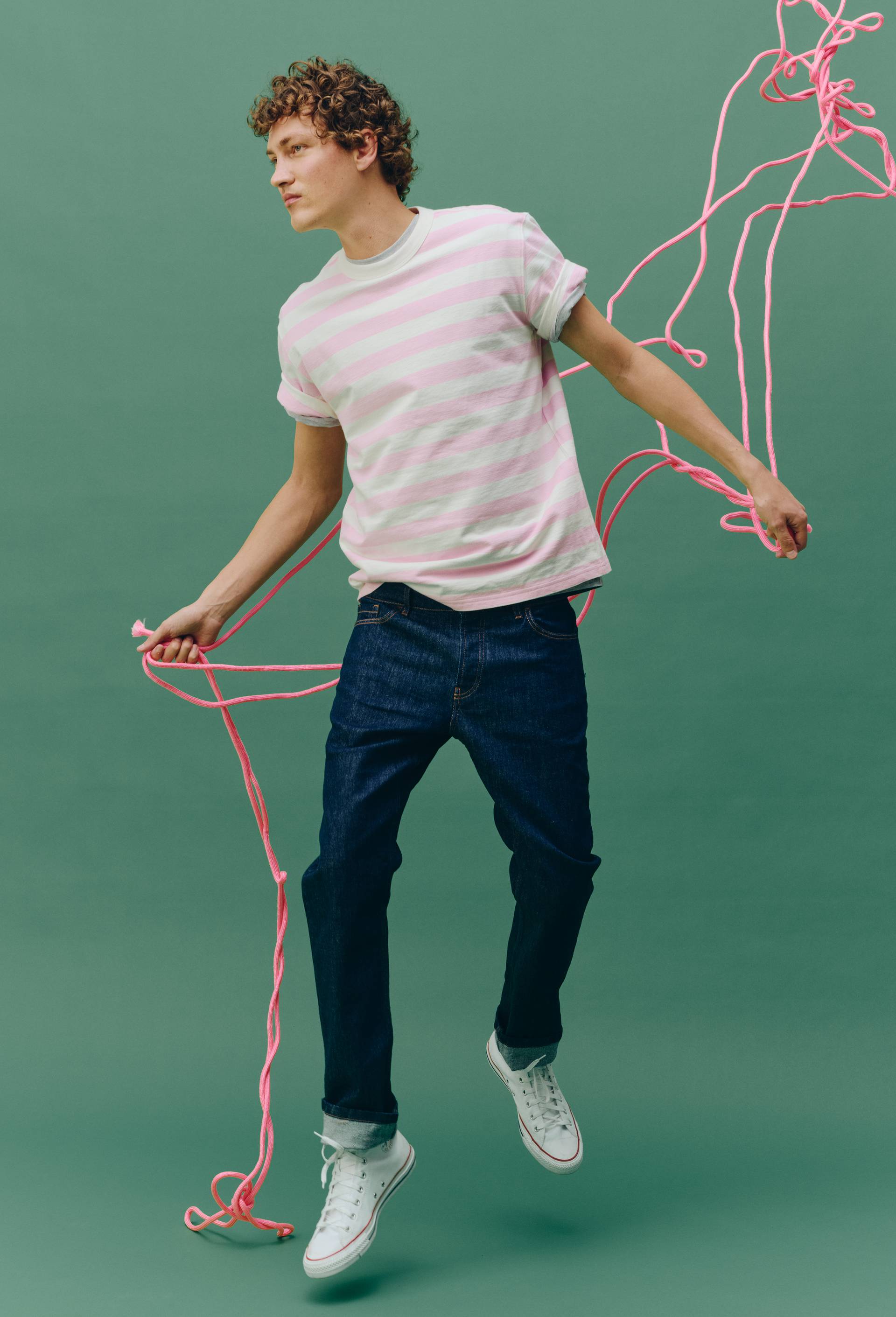 T-shirt manches courtes interlock ray&eacute;es en coton BIO GOTS, Rose, large image number 0